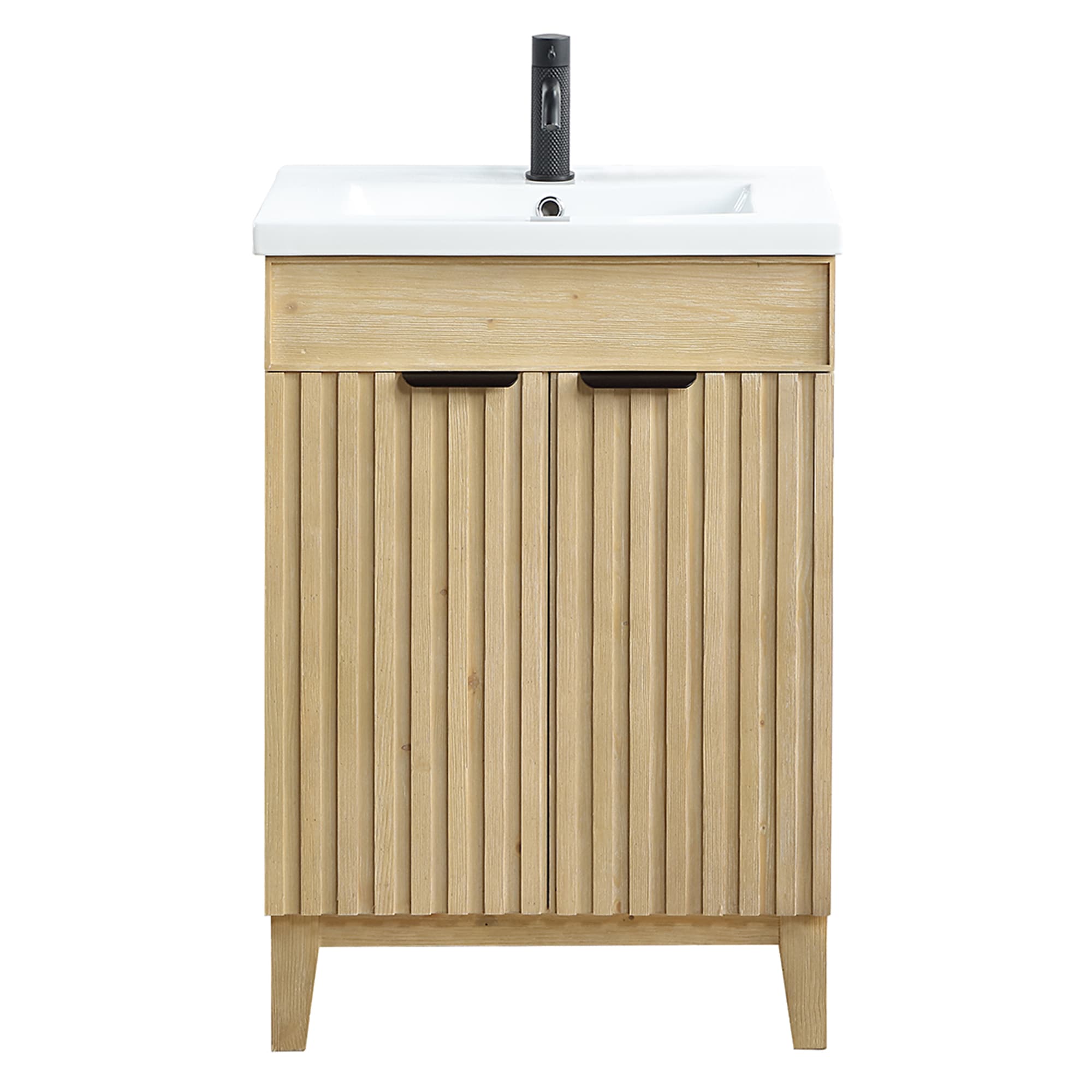 Palos 24-in Spruce Natural Brown Single Sink Bathroom Vanity with White Ceramic Top in Tan | - Vinnova 707624-SN-WH-NM