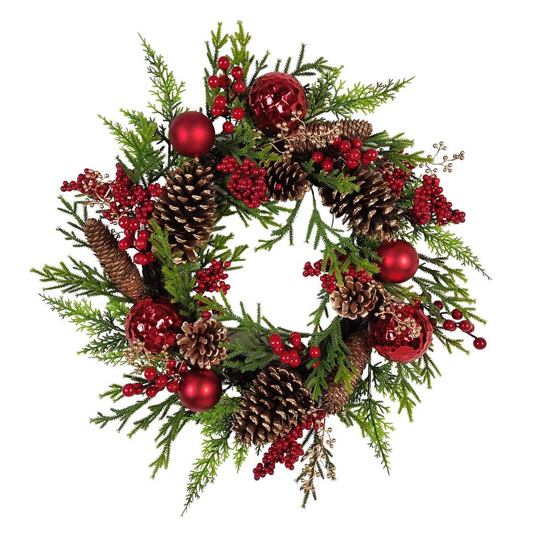 24-Inch Un-Lit Decorated Green Rattan Wreath