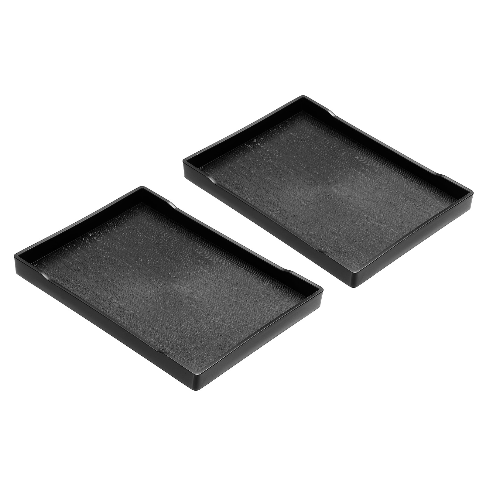 PATIKIL 8x6-in Fast Food Tray 2pcs Plastic Reusable Multi-Purpose Rectangle Serving Tray for Restaurant Home Kitchen Black