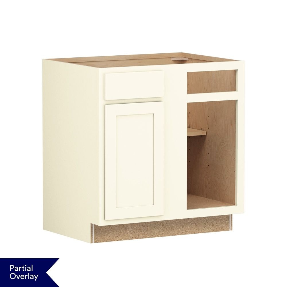 Shenandoah Breckenridge POL 39-in W x 34.5-in H x 24-in D Vanilla Painted Blind Corner Base Fully Assembled Cabinet Recessed Panel Shaker