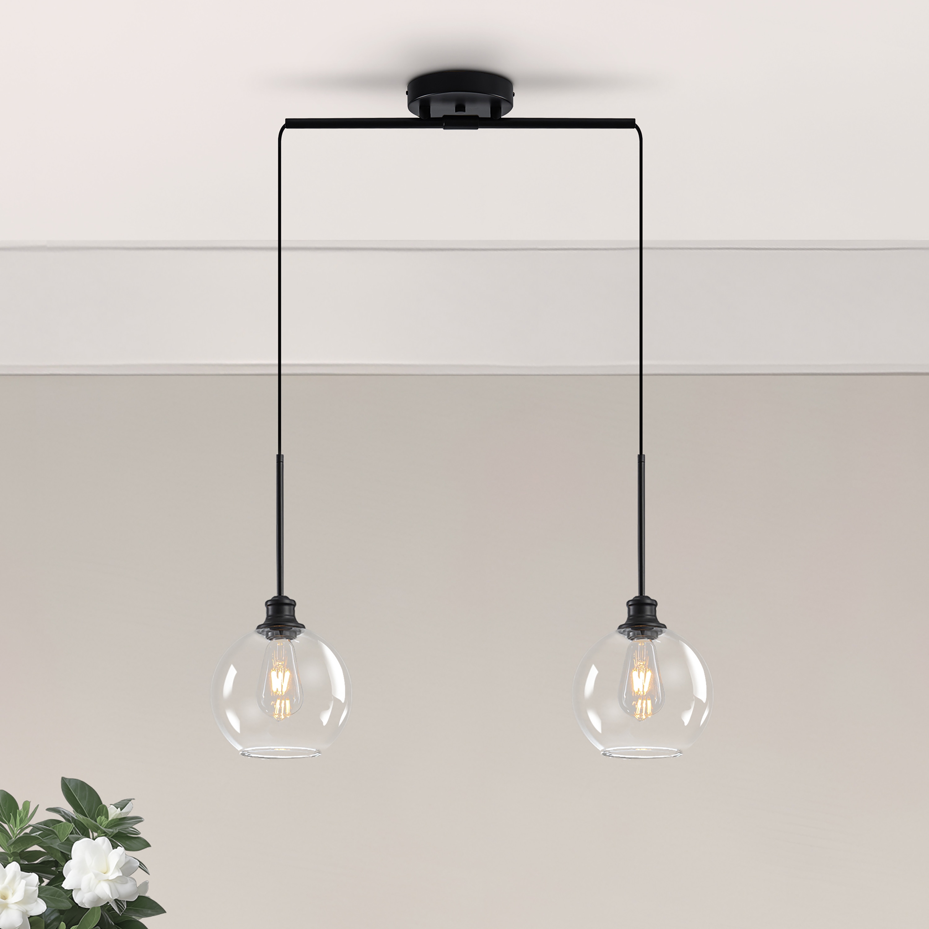 GoYeel ZP129BL02 2 -Light Black Industrial Clear glass Linear Hanging Kitchen island light