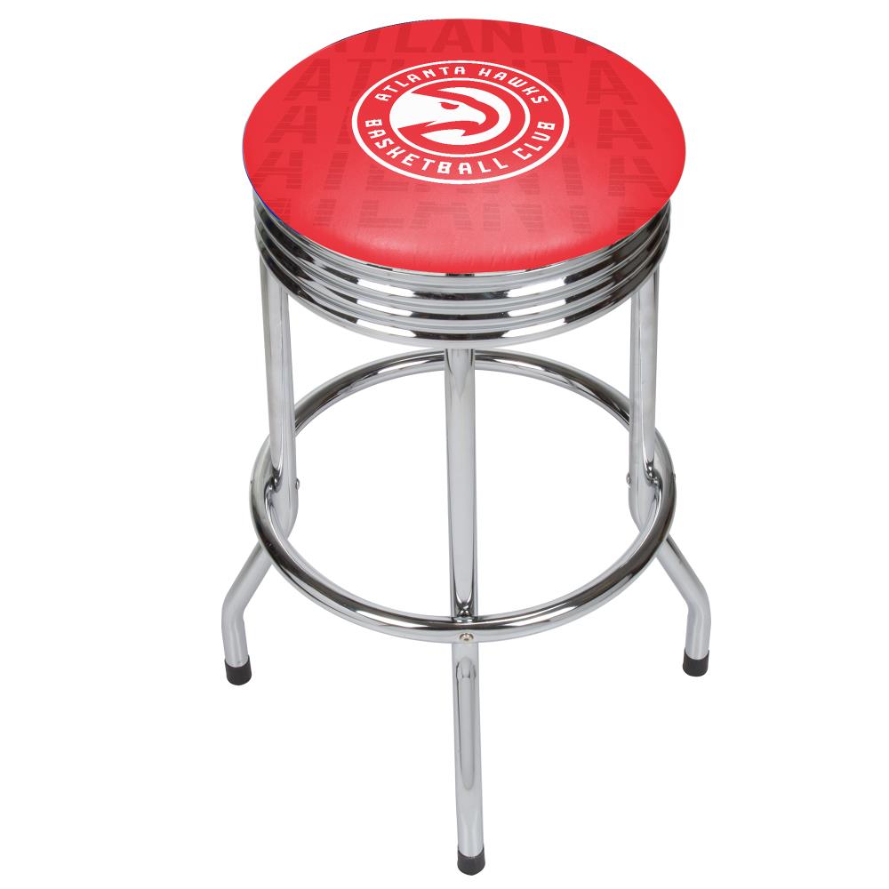 Trademark Gameroom Atlanta Hawks Bar Stools Chrome Bar Height Swivel Metal Backless Bar Stool In 