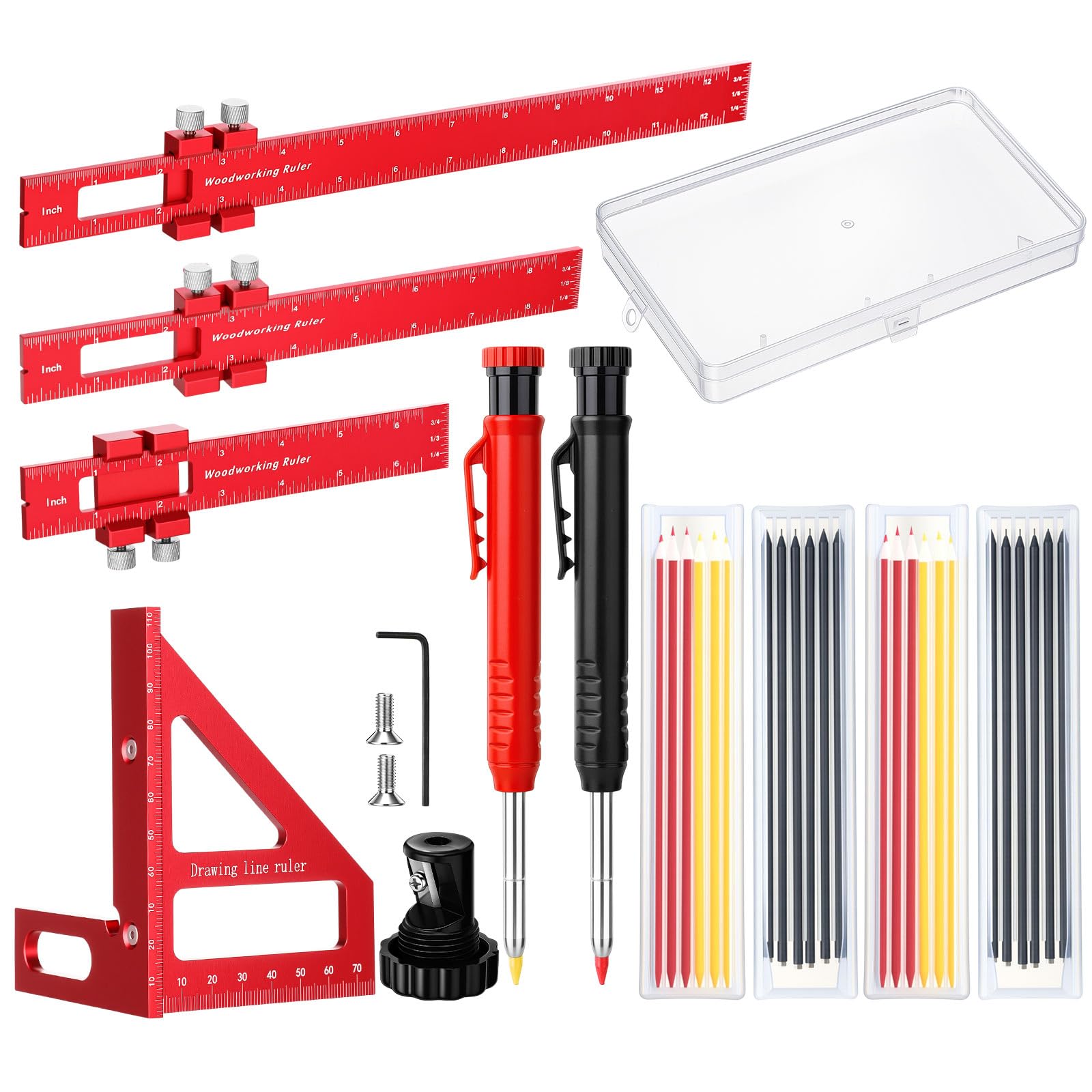 JVFCXXV  32 Pack Woodworking Ruler Precision Metal Slide Rule Multi Angle Measuring Ruler Miter Triangle Rule Mechanical Carpenter Pencils with
