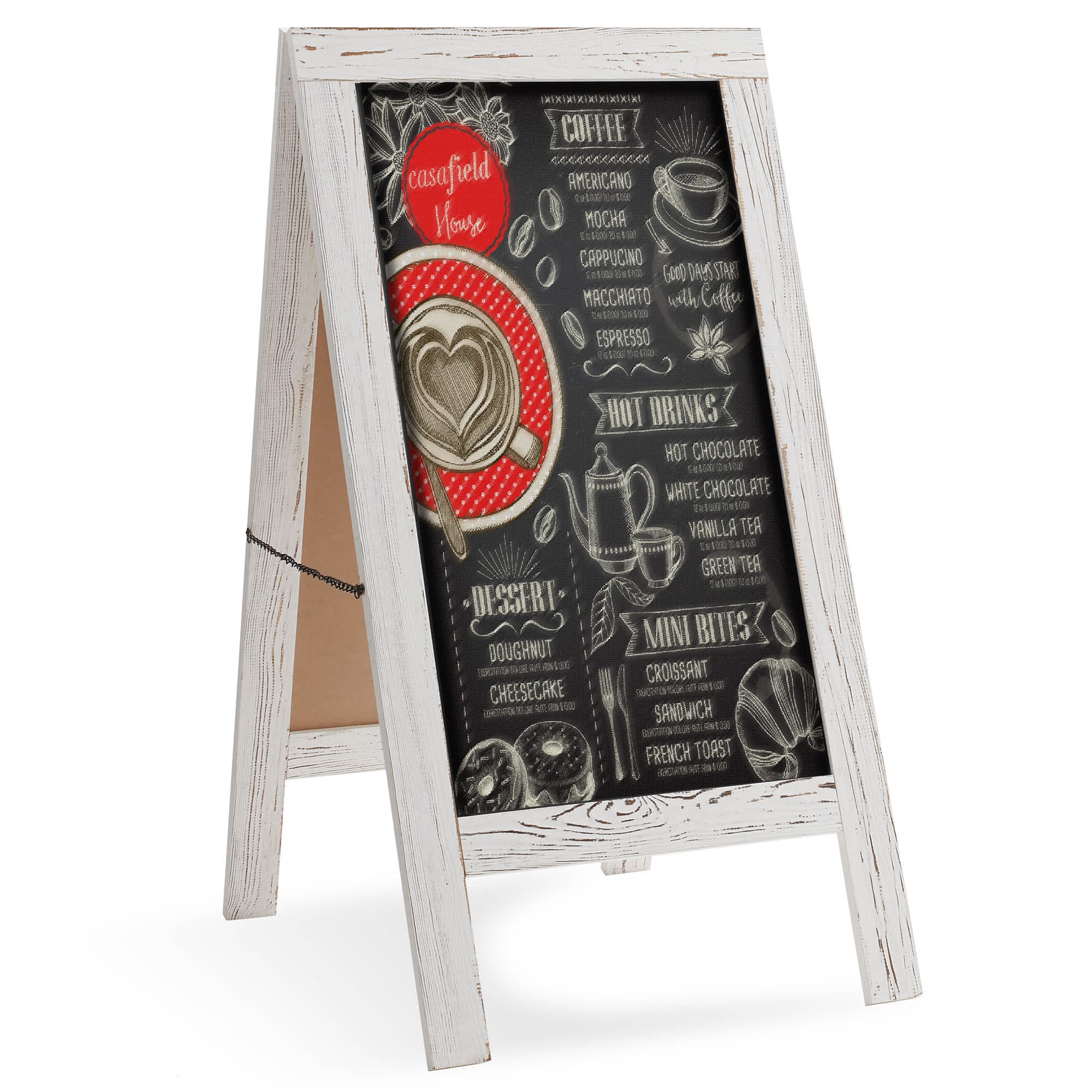 Casafield HOM-HBY-2354-WHT A Frame Chalkboard Sign - 40 x 20-in Magnetic Menu Board - Whitewash