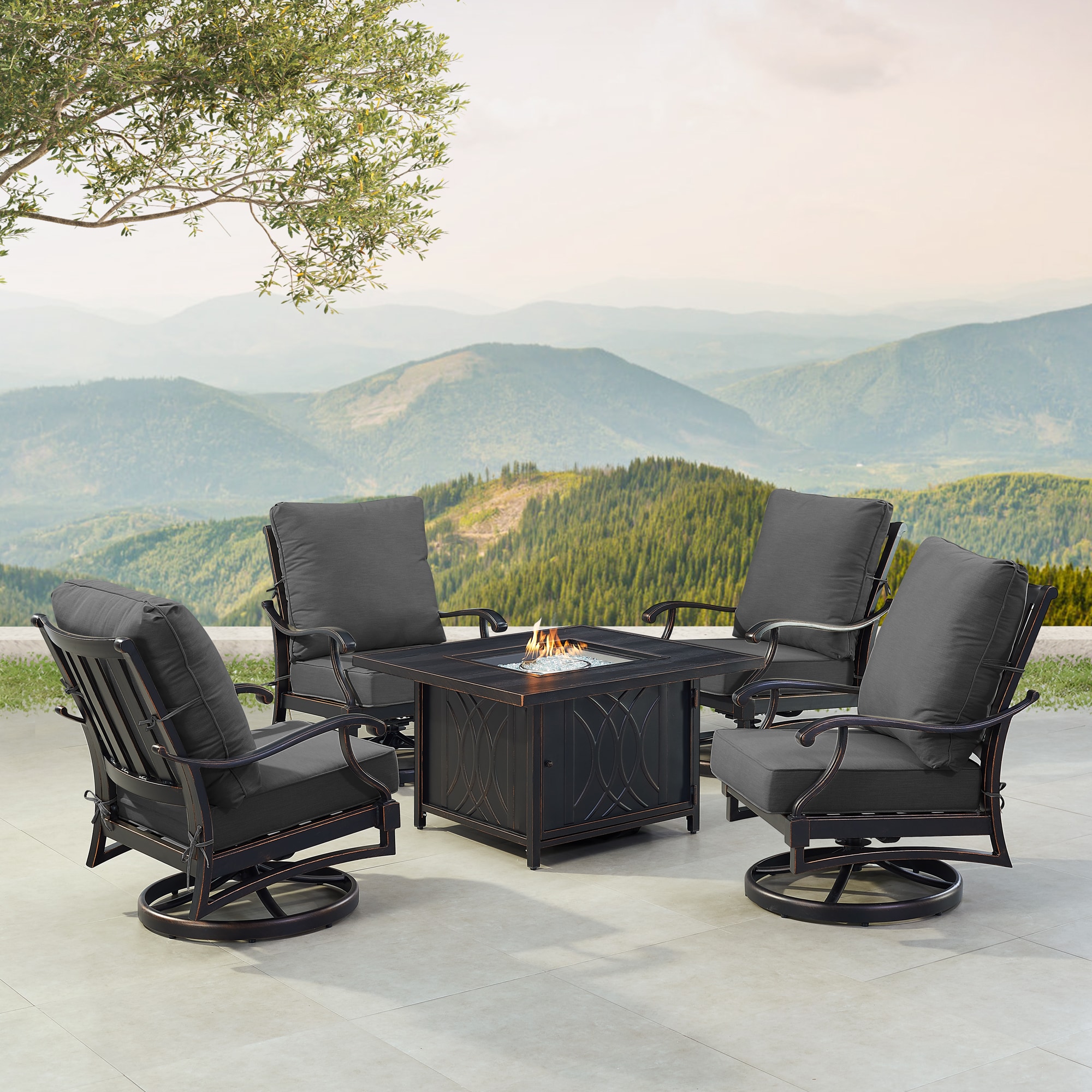 Oakland Living SHAO4CHCAVEBKCUA 14-Piece Patio Conversation Set with Black Cushions