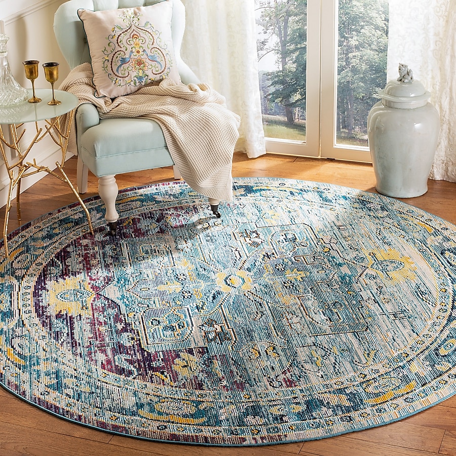 Safavieh Crystal Lucca 5 x 5 Teal/Purple Square Indoor Distressed/Overdyed Vintage Area Rug Safavieh Crystal Lucca 5 x 5 Teal/Purple Square Indoor Distressed/Overdyed Vintage Area Rug