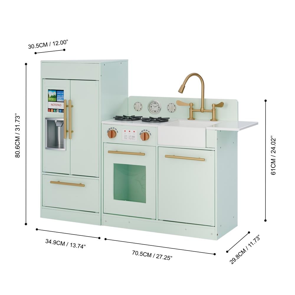 Teamson Kids Little Chef Florence Classic Interactive Wooden Play Kitchen  with Accessories and Storage Space for Easy Clean Up, White with Mint Green