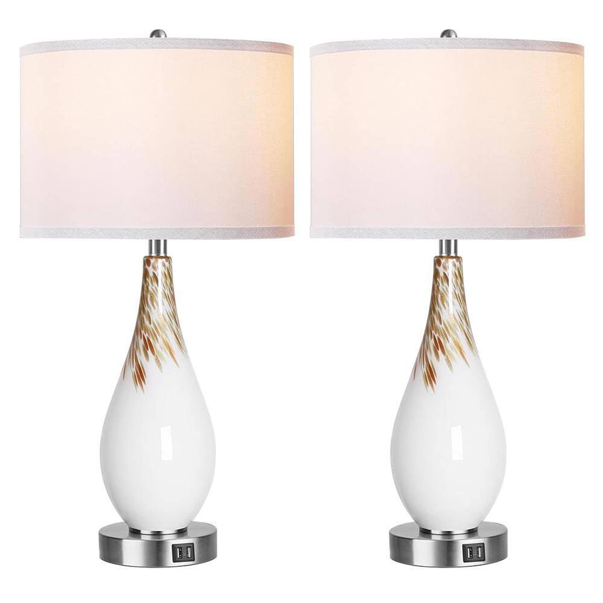 LETILY B2M58QIT Table Lamp 9.45-in White Gold LED Touch Table Lamp with Fabric Shade 2 -Set