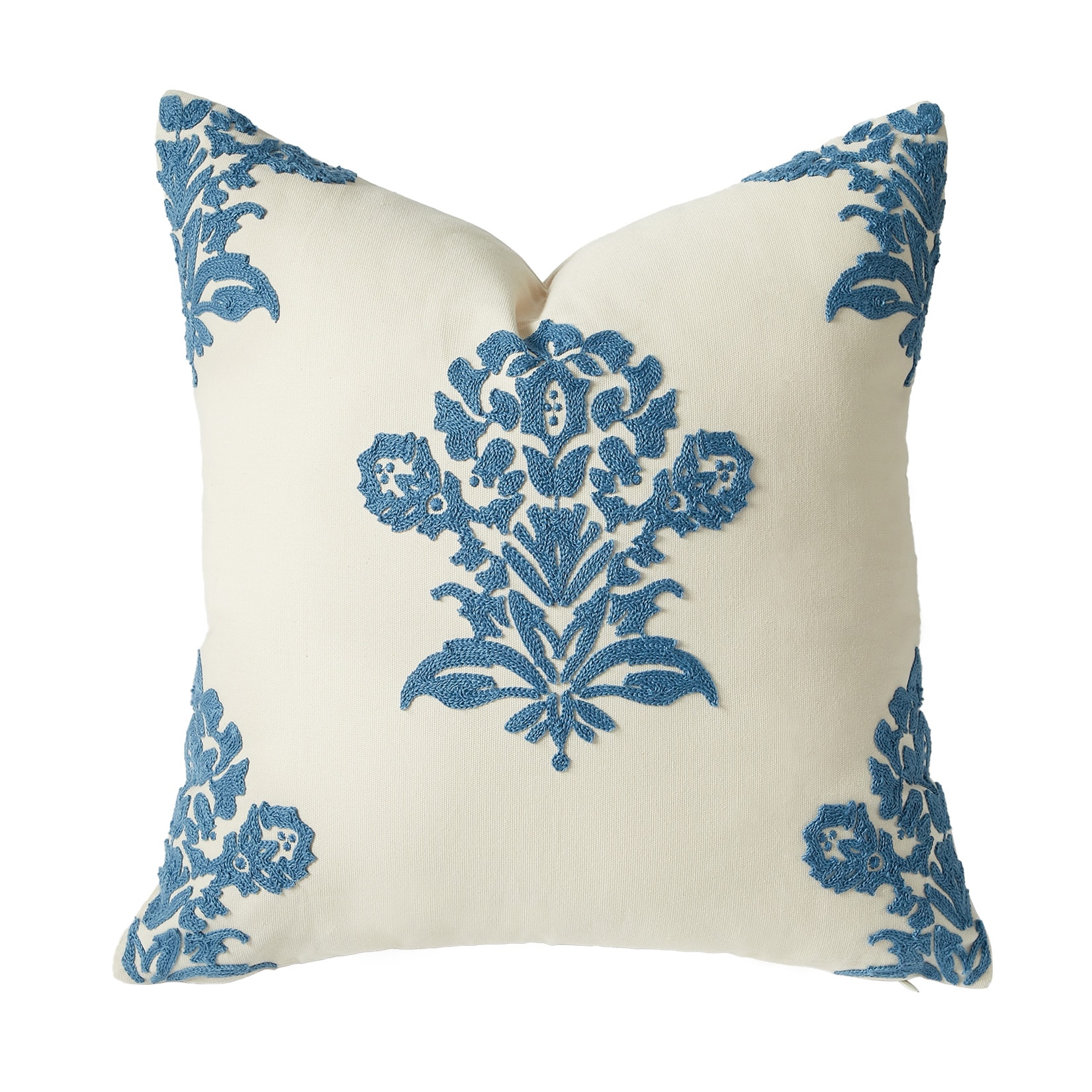 Garvee 18x18 Inch Blue Floral Embroidered Pillow Cover