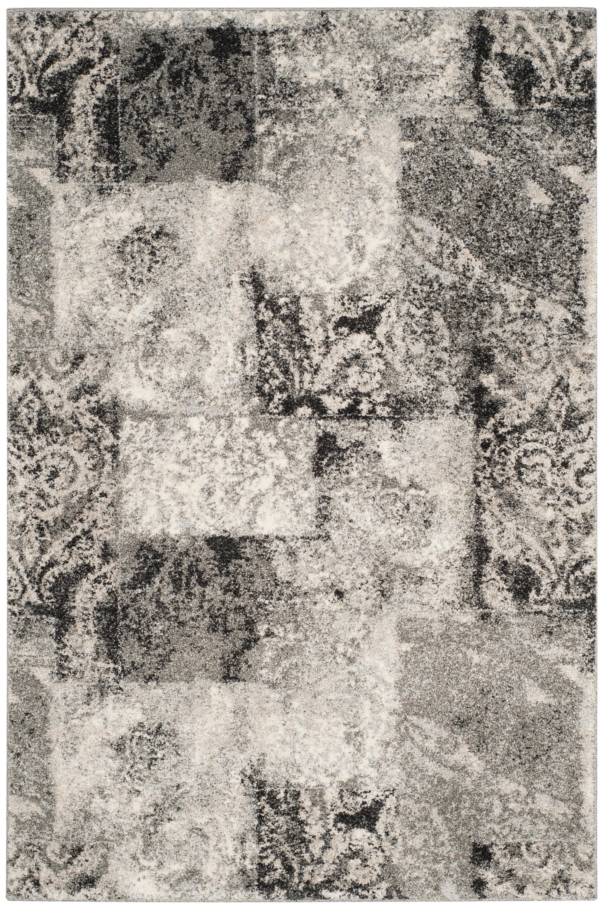 Retro Cream and Gray Abstract Shag Area Rug