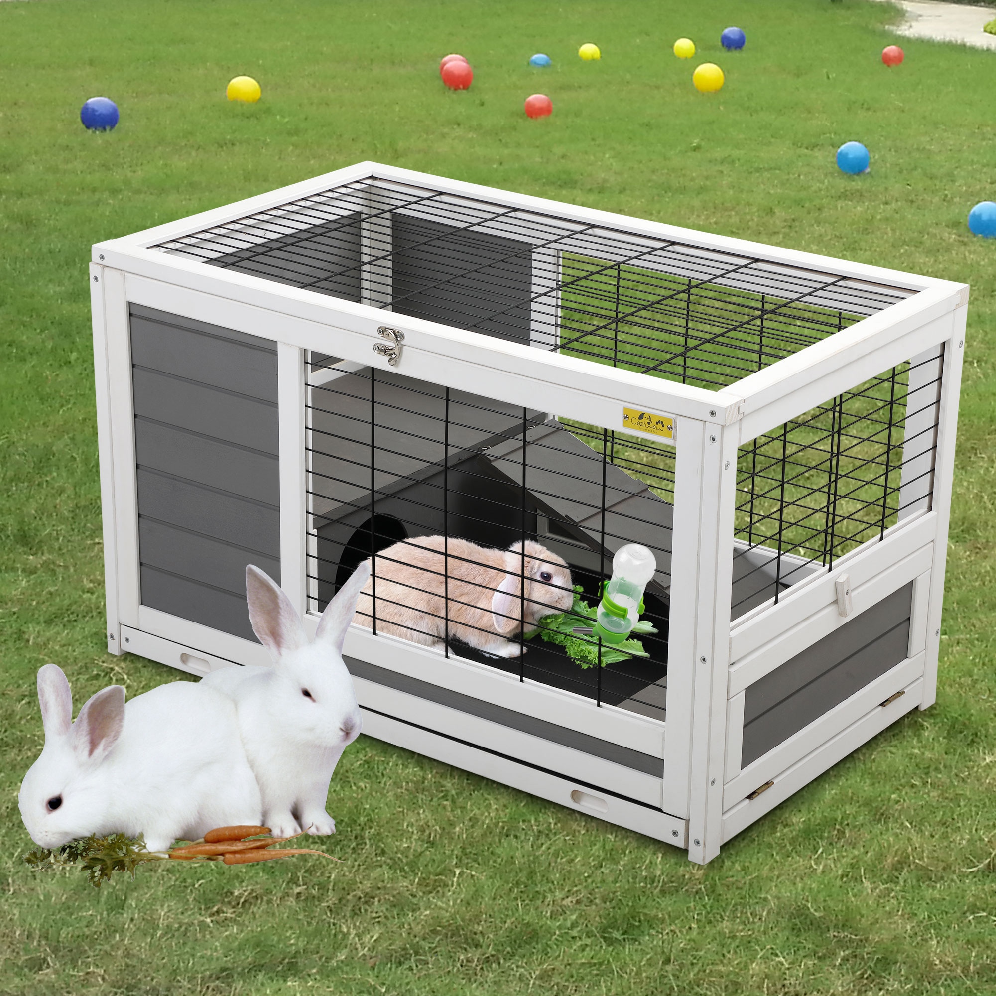 Coziwow CW12G0418-L02 Gray Wood Rabbit hutch