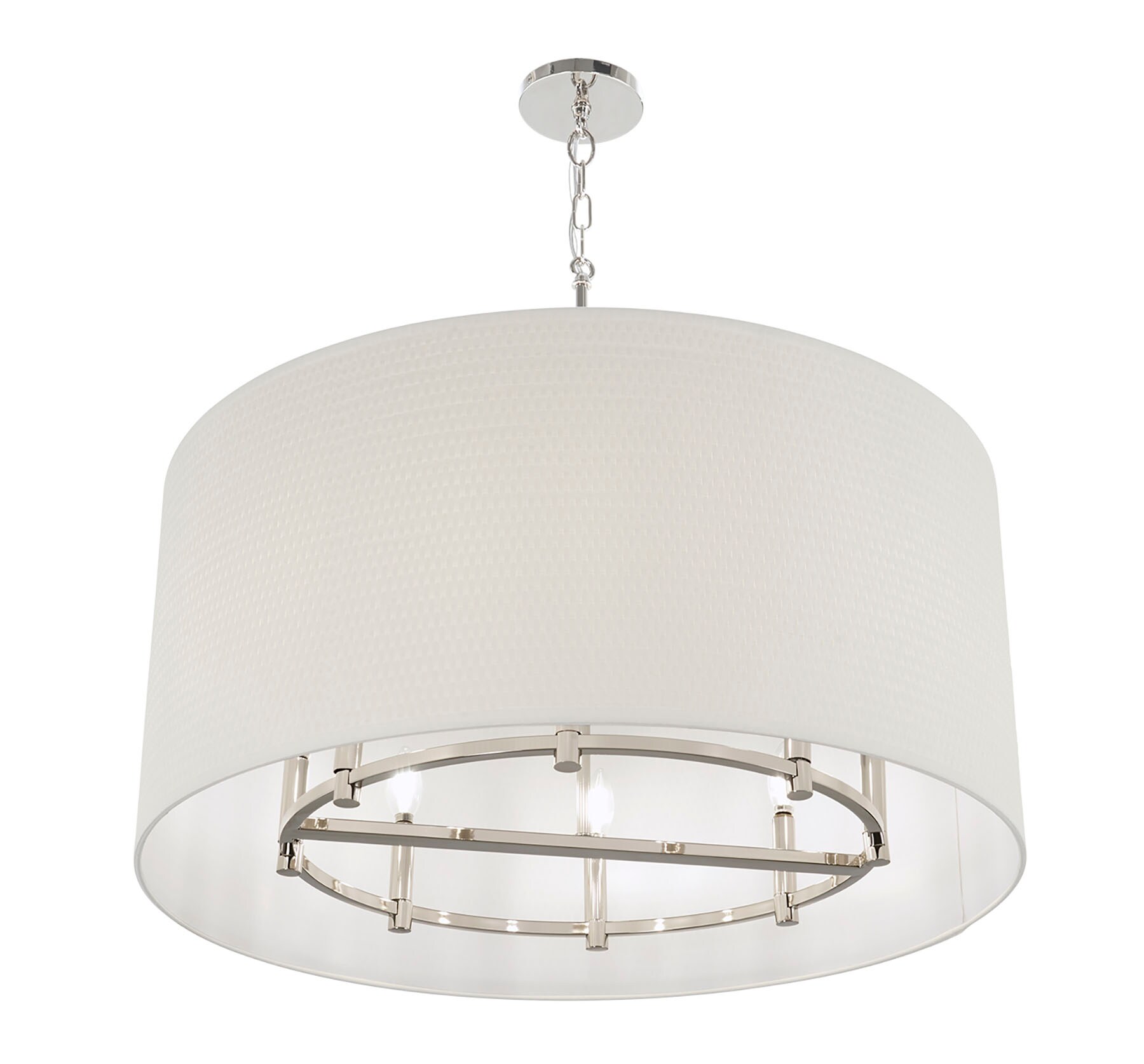 Polished Nickel 8-Light Drum Pendant with White Shade
