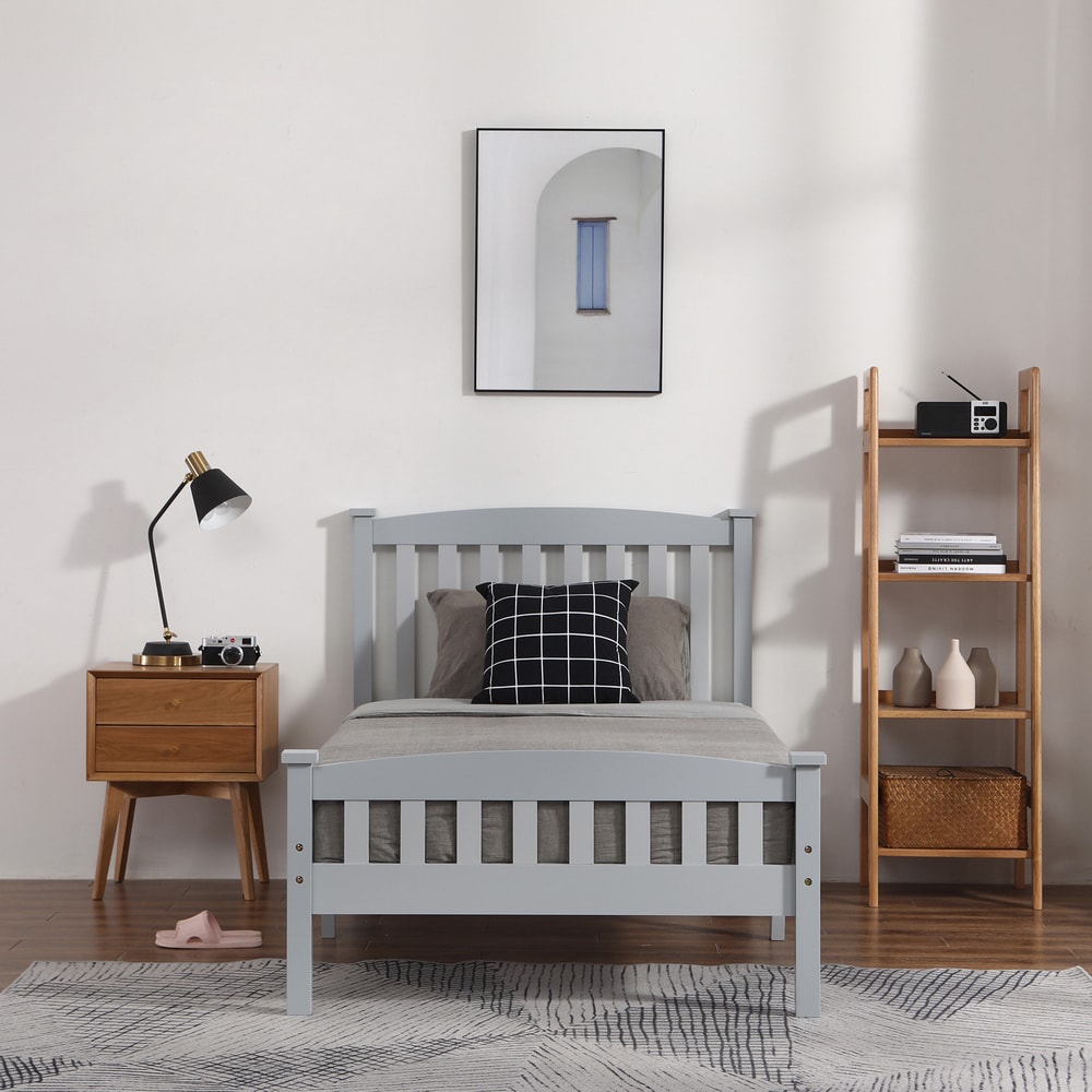 Winado Contemporary Gray Twin Bed Frame with Wood Headboard and ...