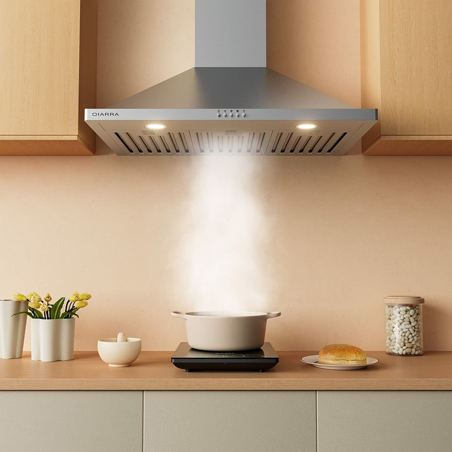 Ciarra 30 450 CFM Convertible Wall Mount Range Hood in Stainless Steel with Wi-Fi CAS75502W