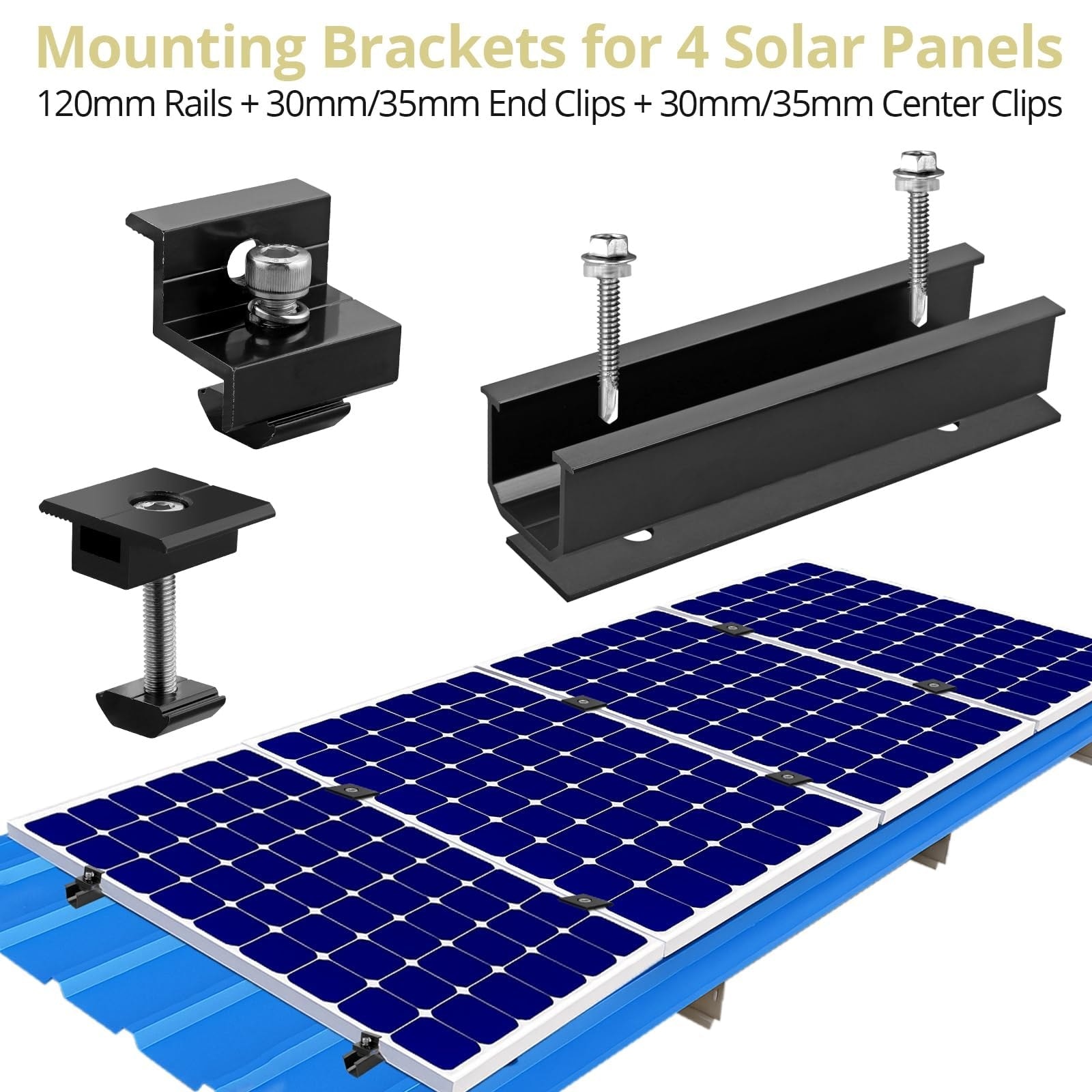 Misopily Solar Panel Mounting Kit 10 Piece 4.72 Inch Rails 4 End Clamps ...