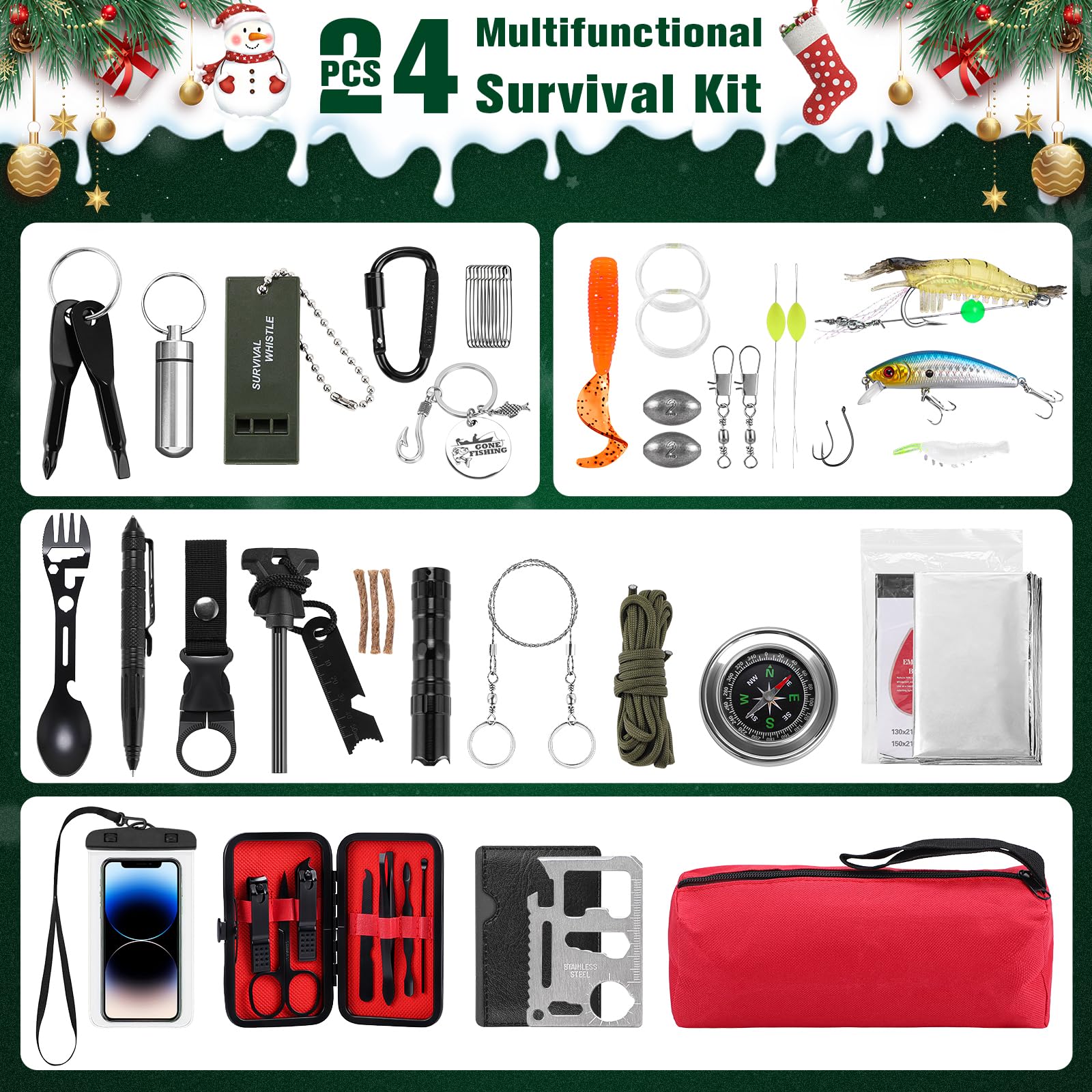 Aoibox 24 Piece Advent Calendar 2025 Survival Kit for Men 24 Day ...