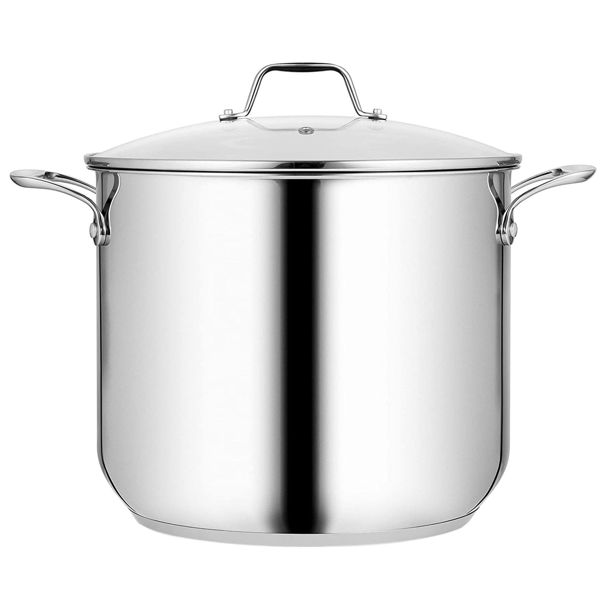 NutriChef 234268 Commercial Grade Heavy Duty 19 Quart Stainless Steel Stock Pot with Riveted Ergonomic Handles and Clear Tempered Glass Lid