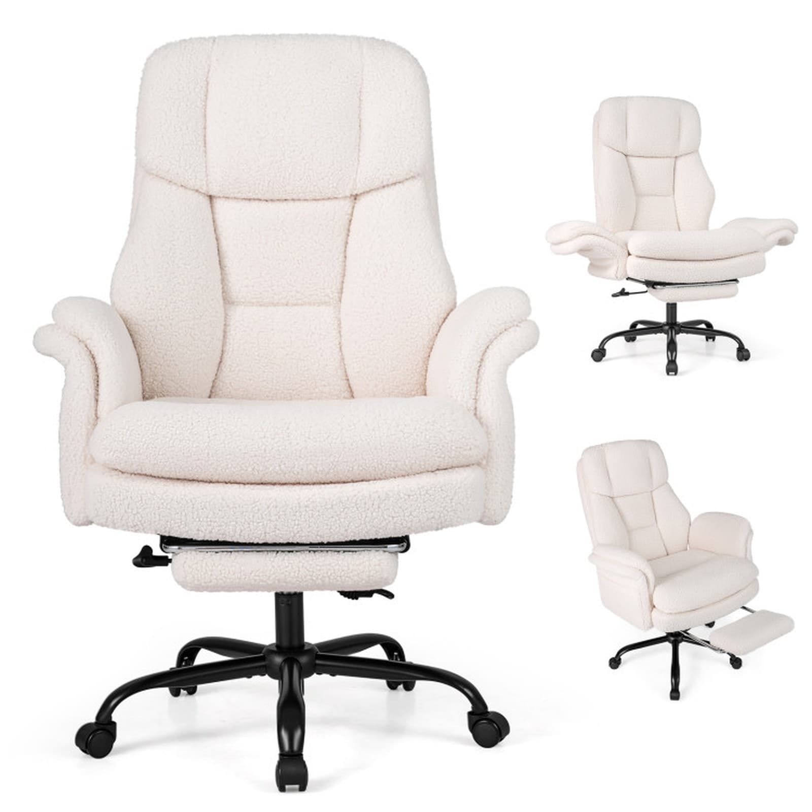 SUGIFT Big and Tall Ergonomic Office Chair with Flip-Up Armrests Retractable Footrest and 135-Degree Recline 500-lb Executive Desk Chair White