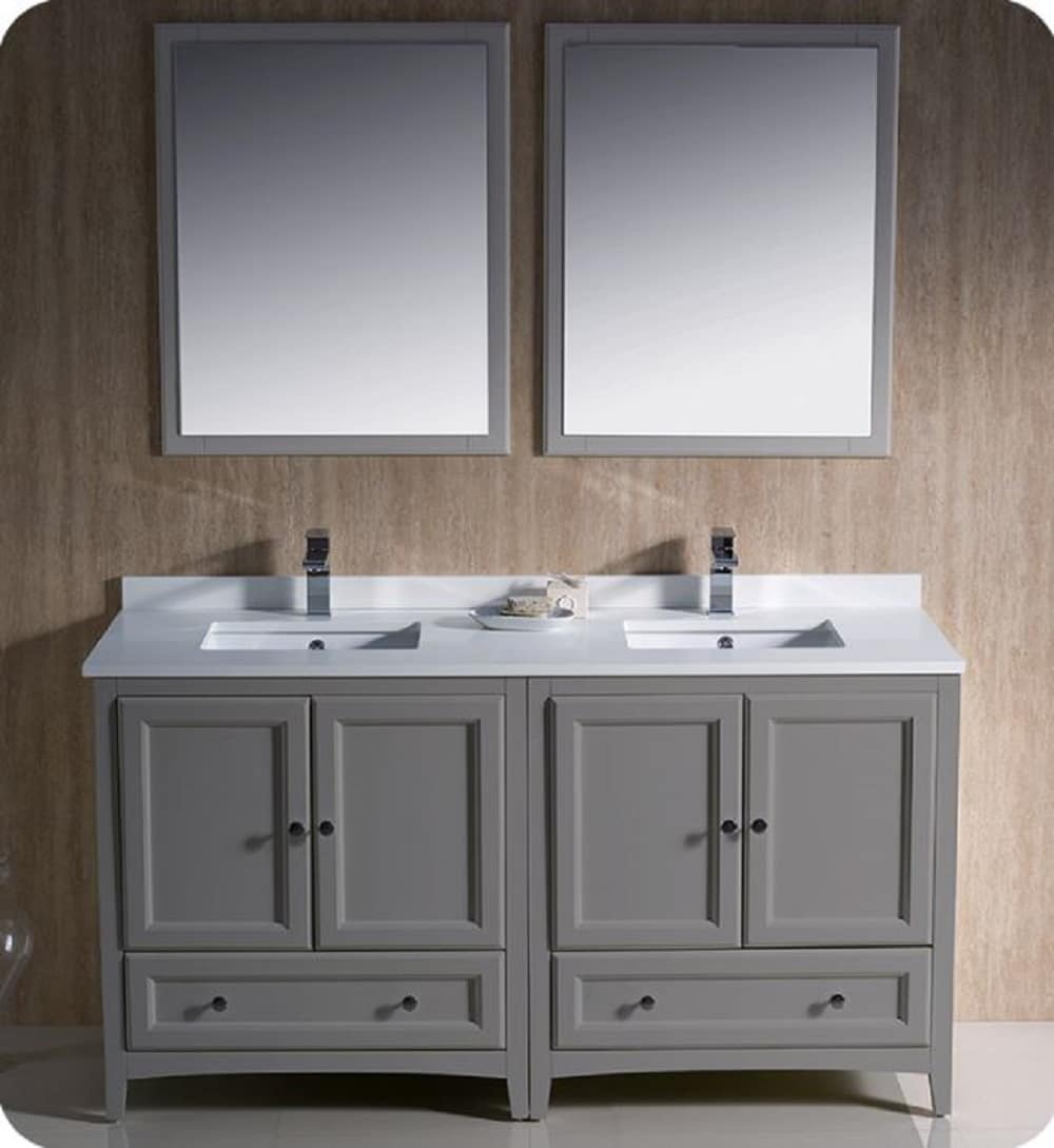 Fresca FVN20-3030GR Oxford 60-in Gray Undermount Double sink Bathroom Vanity with White Quartz Top (Mirror Included)