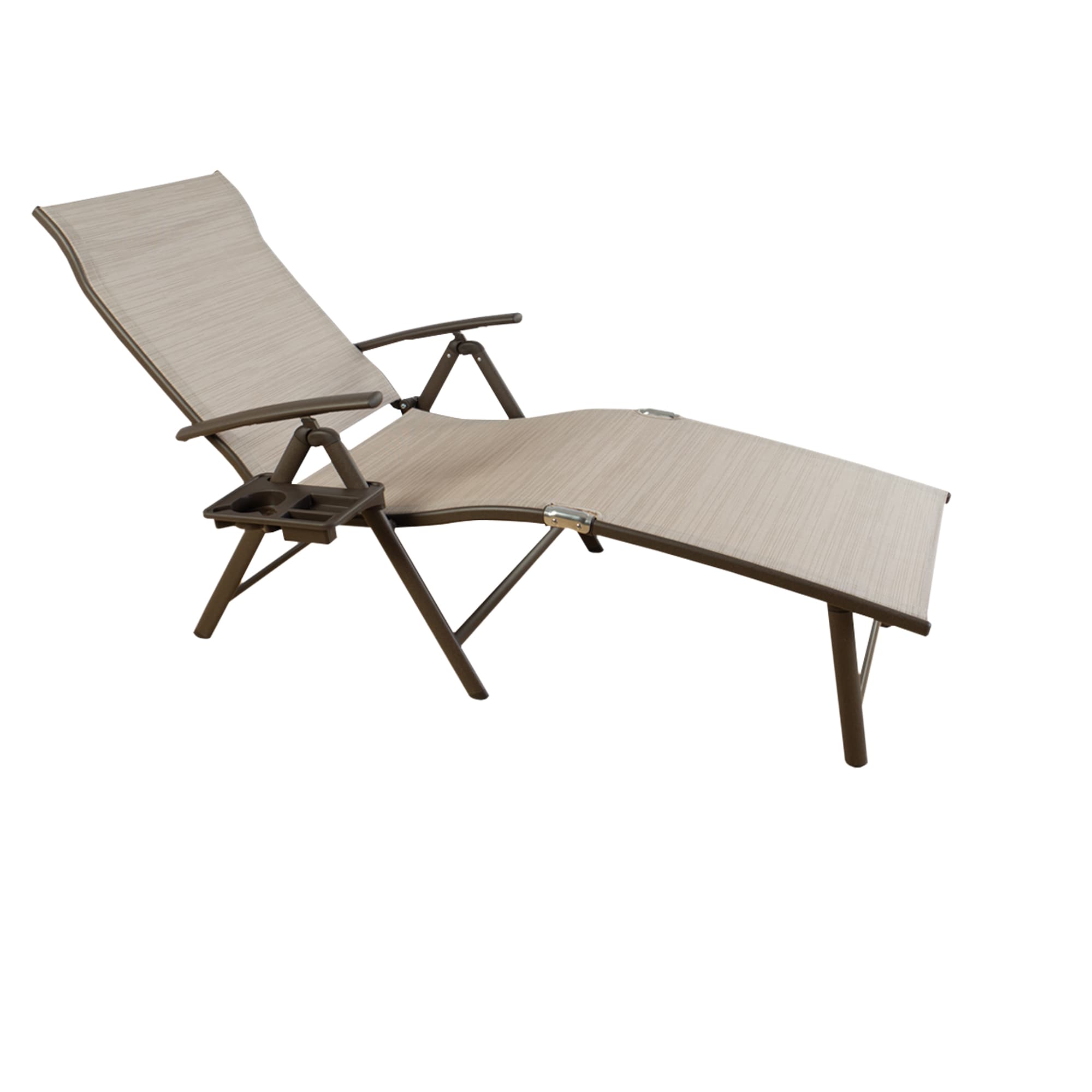Kozyard KZLC2BEI Cozy Folding Chair Beige Metal Frame Stationary Chaise Lounge Chair with Brown Mesh Seat