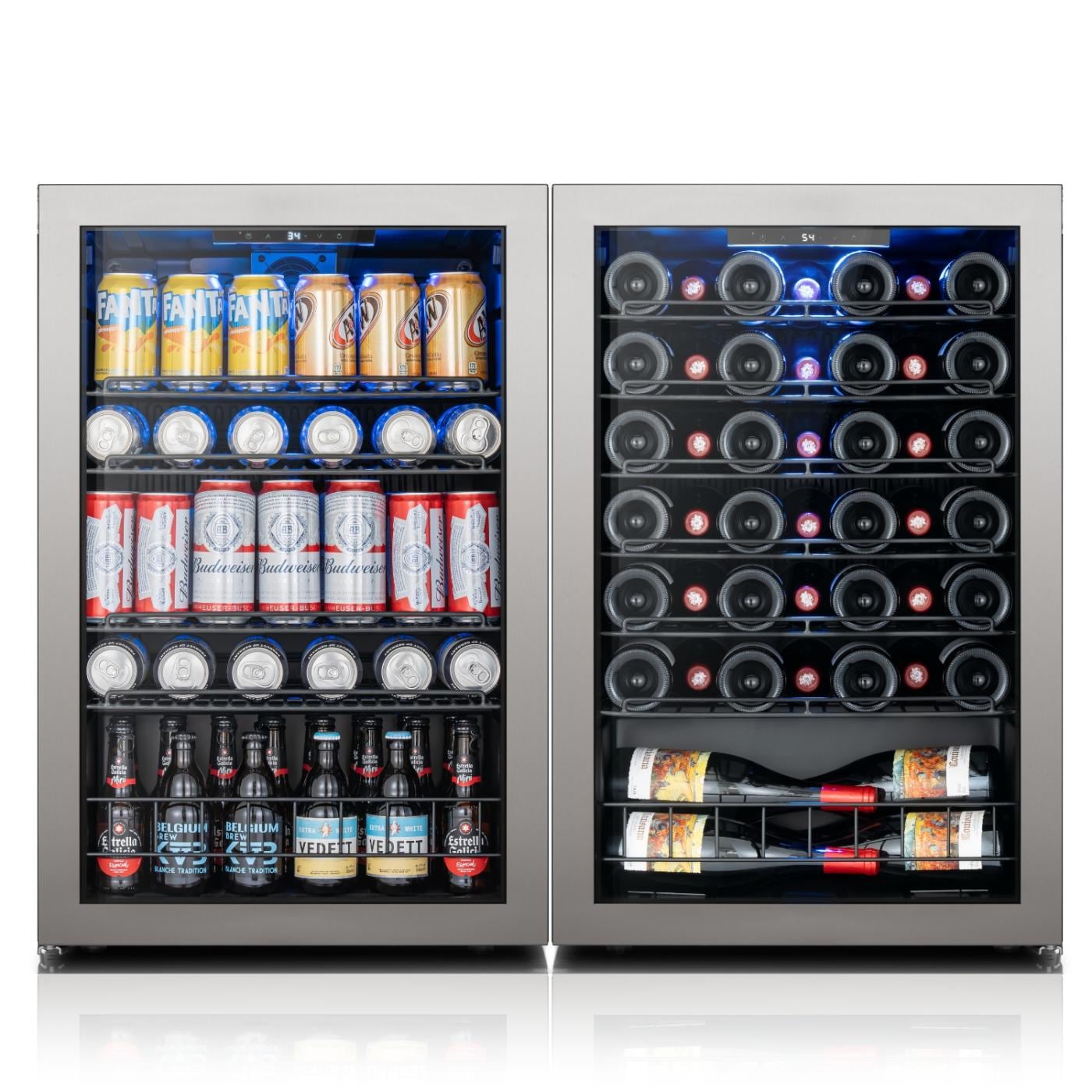 Ca’Lefort 46 Bottles 155 Cans Beverage Wine Cooler Freestanding 3-LED Light Adjust Shelves Reversible Door Wine and Beverage Fridge Sansujyuku sansujyuku.com