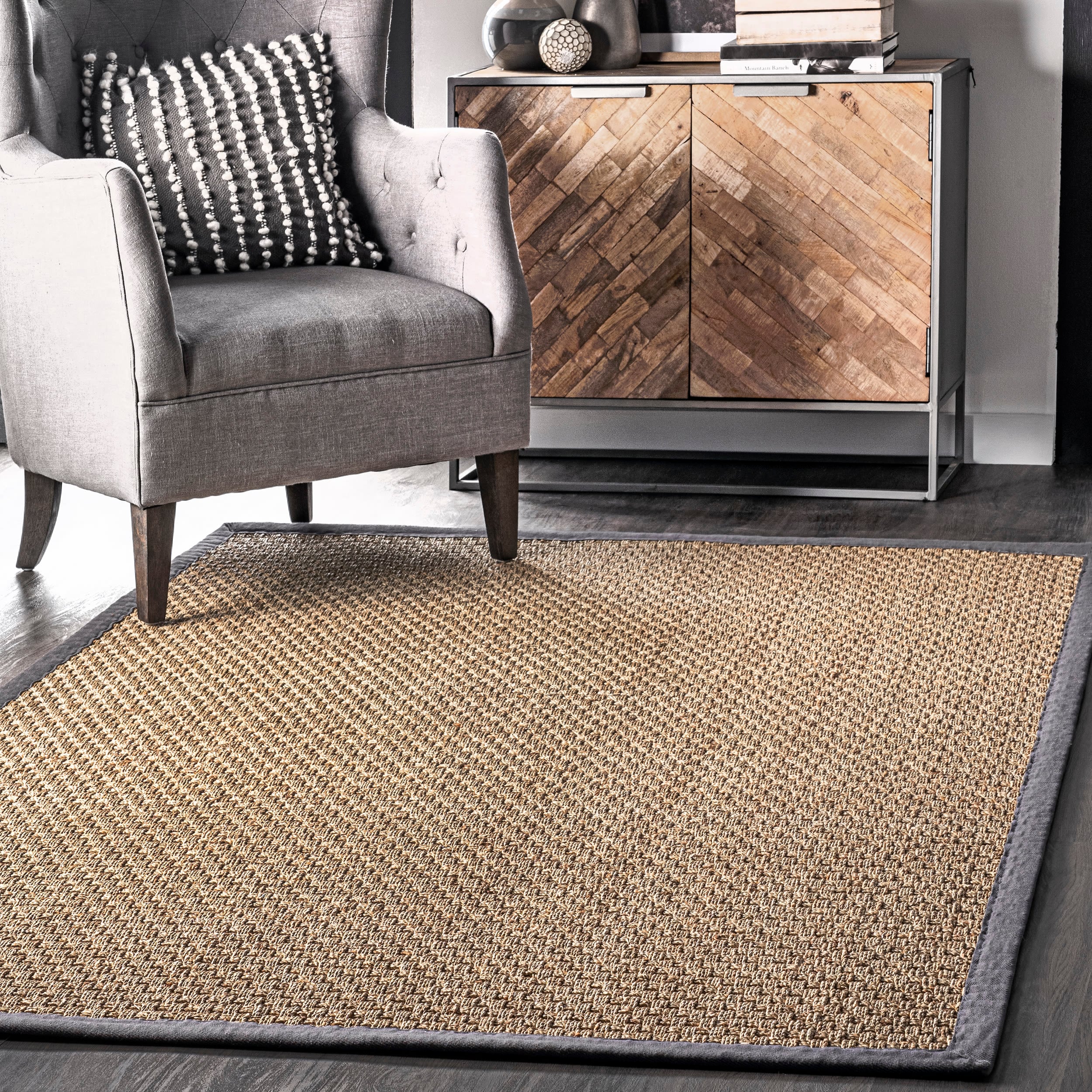 nuLOOM HJSG01E-406 Hesse 4 x 6 (ft) Loomed Seagrass Dark Gray Rectangular Indoor Geometric Area rug