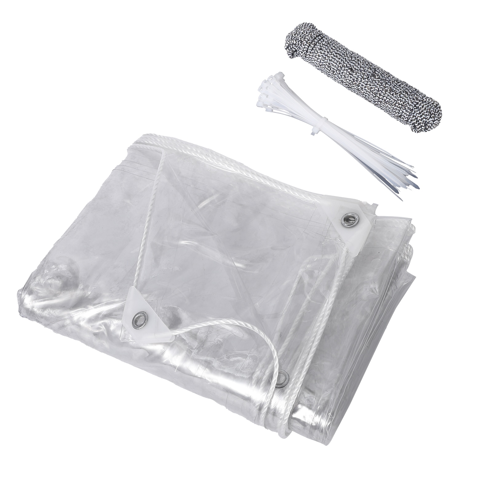 GarveeLife 8ft x 16ft 14Mil Clear PVC Tarp Heavy Duty Waterproof Windproof Transparent Tarpaulin Tear Resistant Cover with Grommets Ropes and Cable Ties for Greenhouse Chicken Coop Patio Garden Outdoor #BVO-WNH3CP-5N8