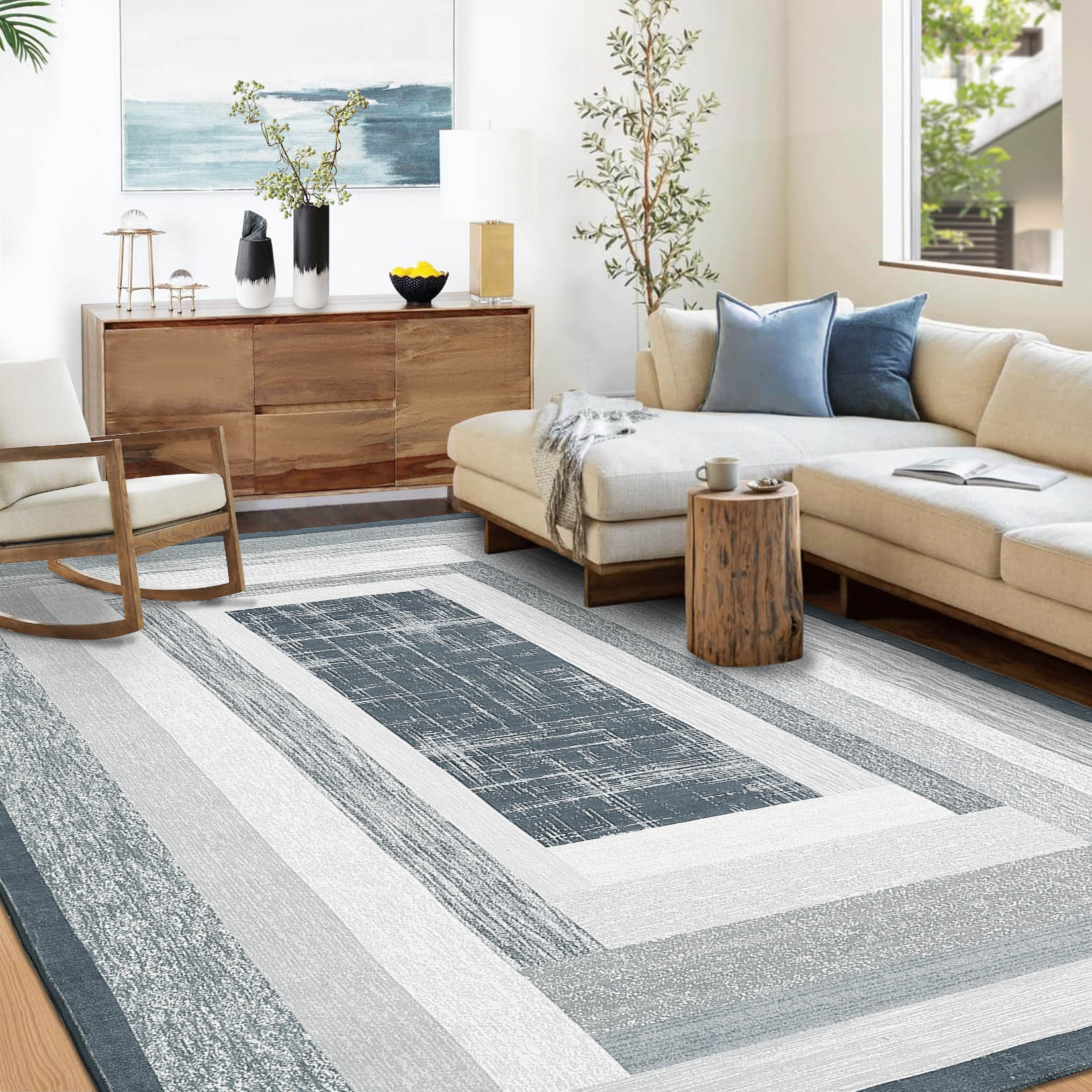 Garvee YXY-LO-PHO-15H8X5FF 5 x 7 (ft) Loomed Polyester Gray Rectangular Indoor Geometric Mid-Century Modern Machine washable Area rug