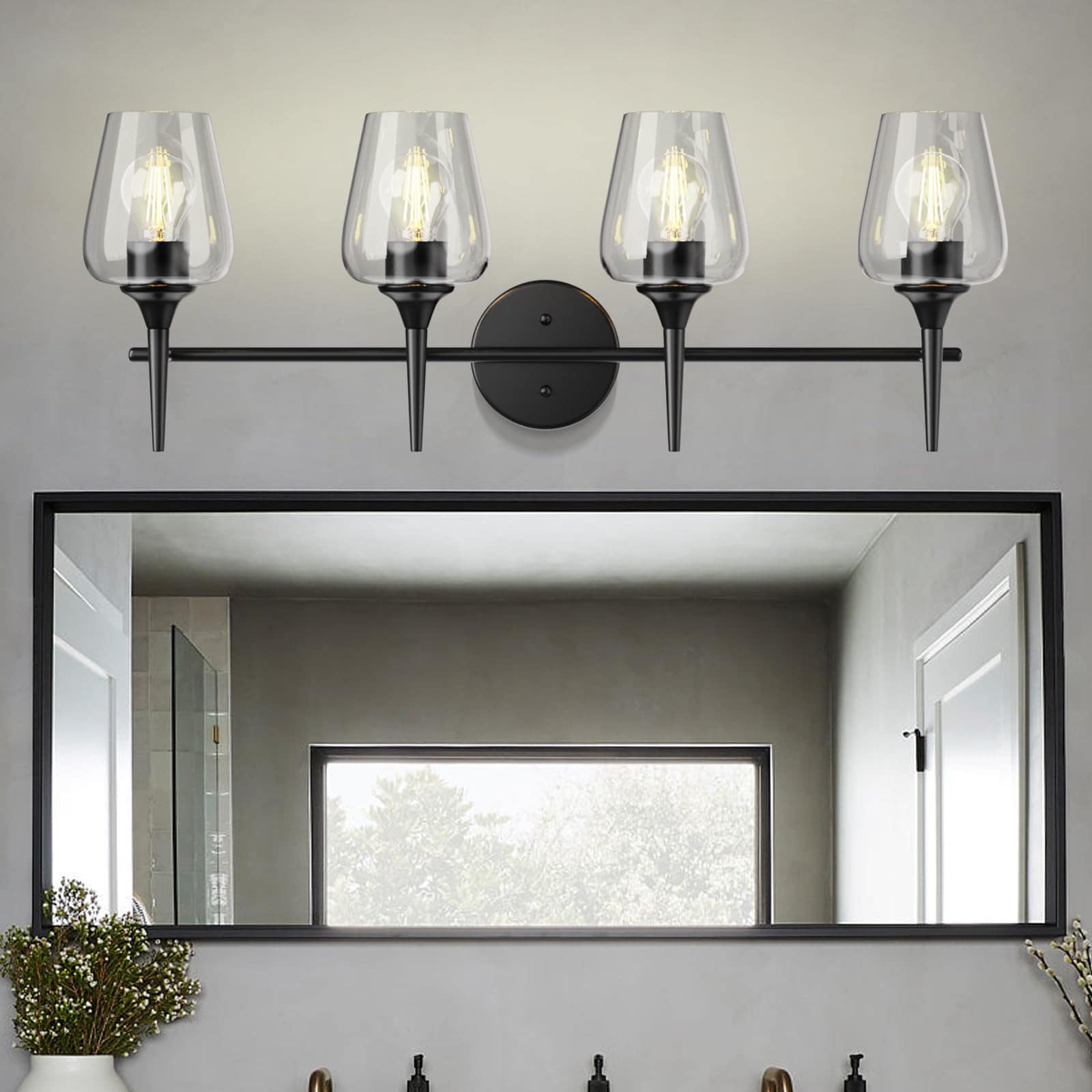 LTMATE LSWL022-MK JAZAVA 29.64-in 4 -Light Matte Black Modern/contemporary Vanity light