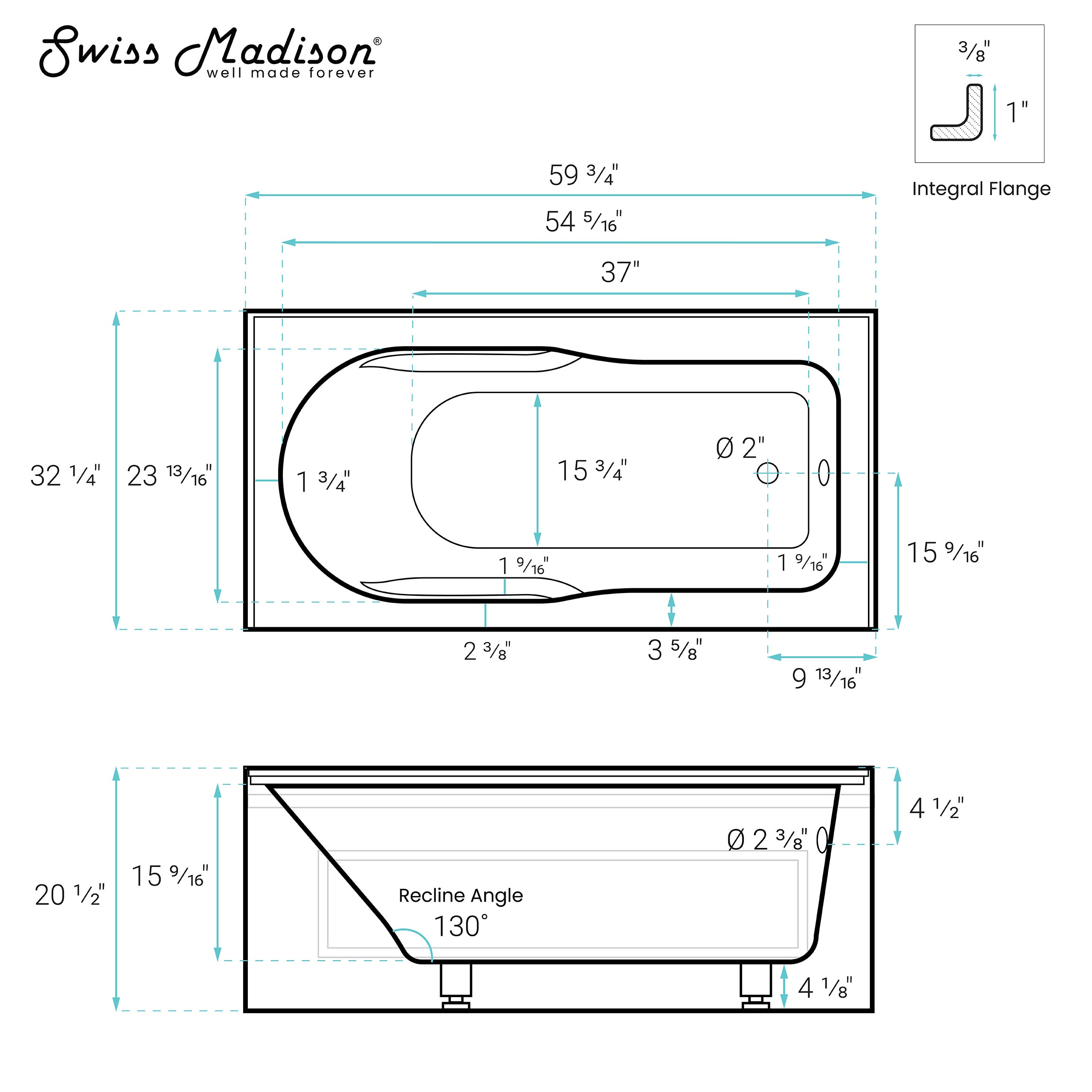Concorde 60" Glossy White Acrylic Alcove Bathtub with Apron