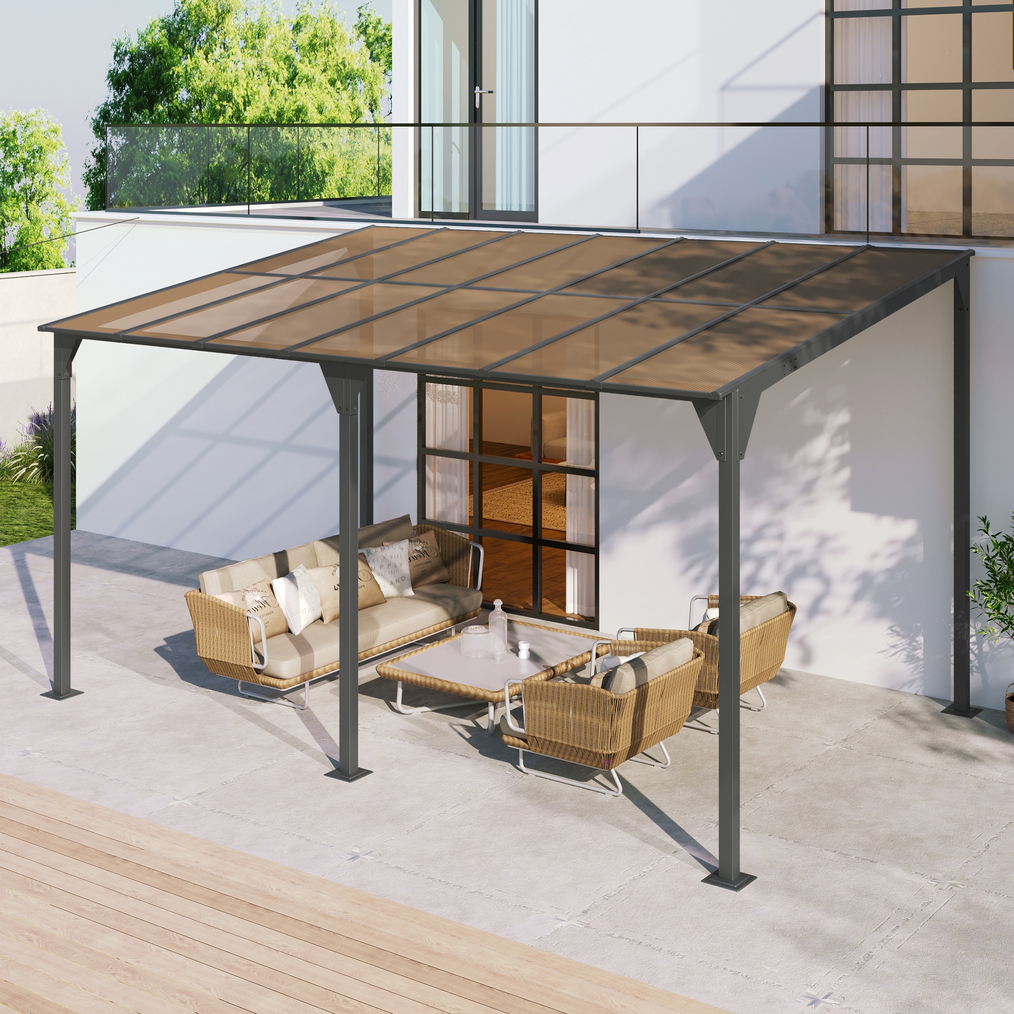 LOVMOR SF-L-N719Z000180E Wall Mounted Gazebo 15x9 FT Outdoor Pergola Gazebo Awning Gazebo with Roof