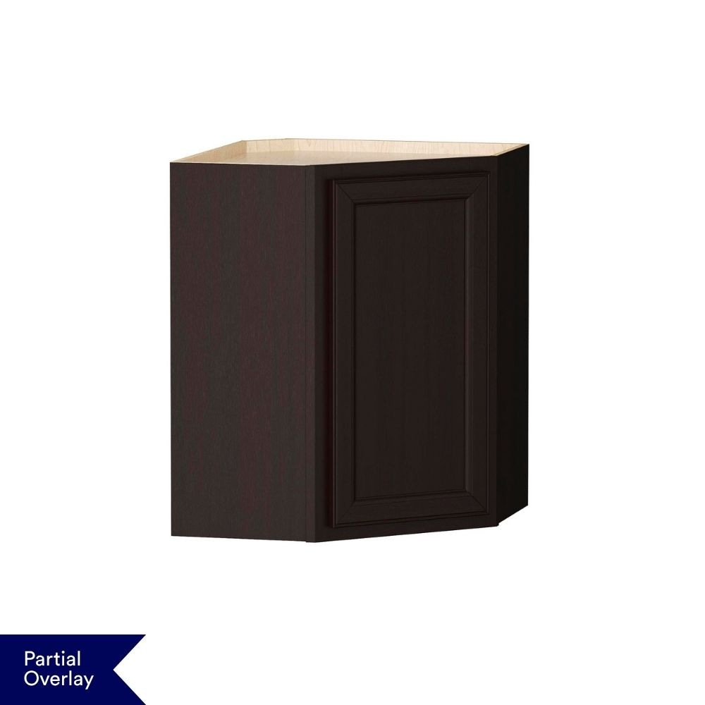Shenandoah Cardiff 24-in W x 30-in H x 12-in D Espresso Laminate Diagonal Corner Wall Fully Assembled Cabinet Recessed Panel Miter