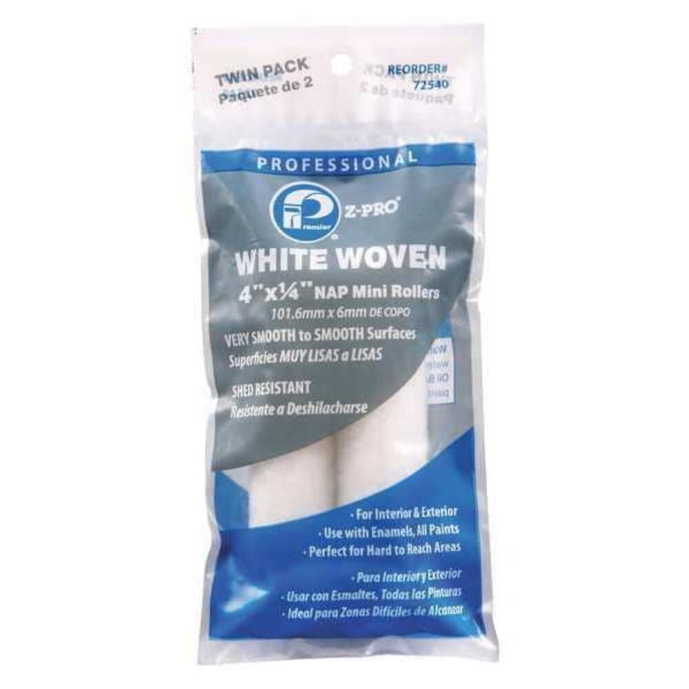 Premier - 4 Mini Paint Roller Cover 1/4 Nap Woven 2 PK 72540