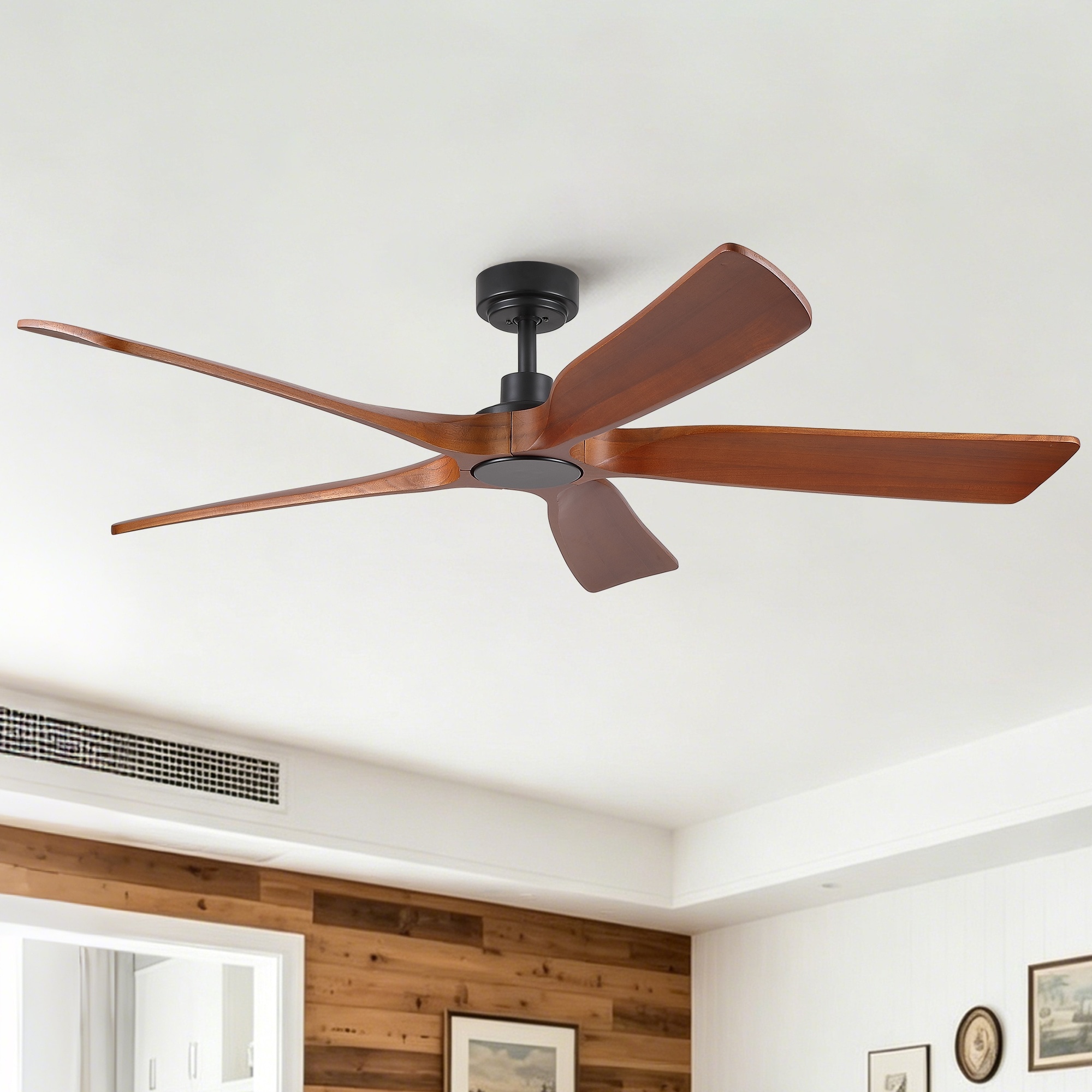 HyperDrop Cart 60in Modern Farmhouse Vintage Mahogany Solid Wood Ceiling Fan with Light and Remote/ ETL Listed/ Quiet Reversible DC Motor for Indoor/Covered Outdoor #X-Q30SIYKGD5OT