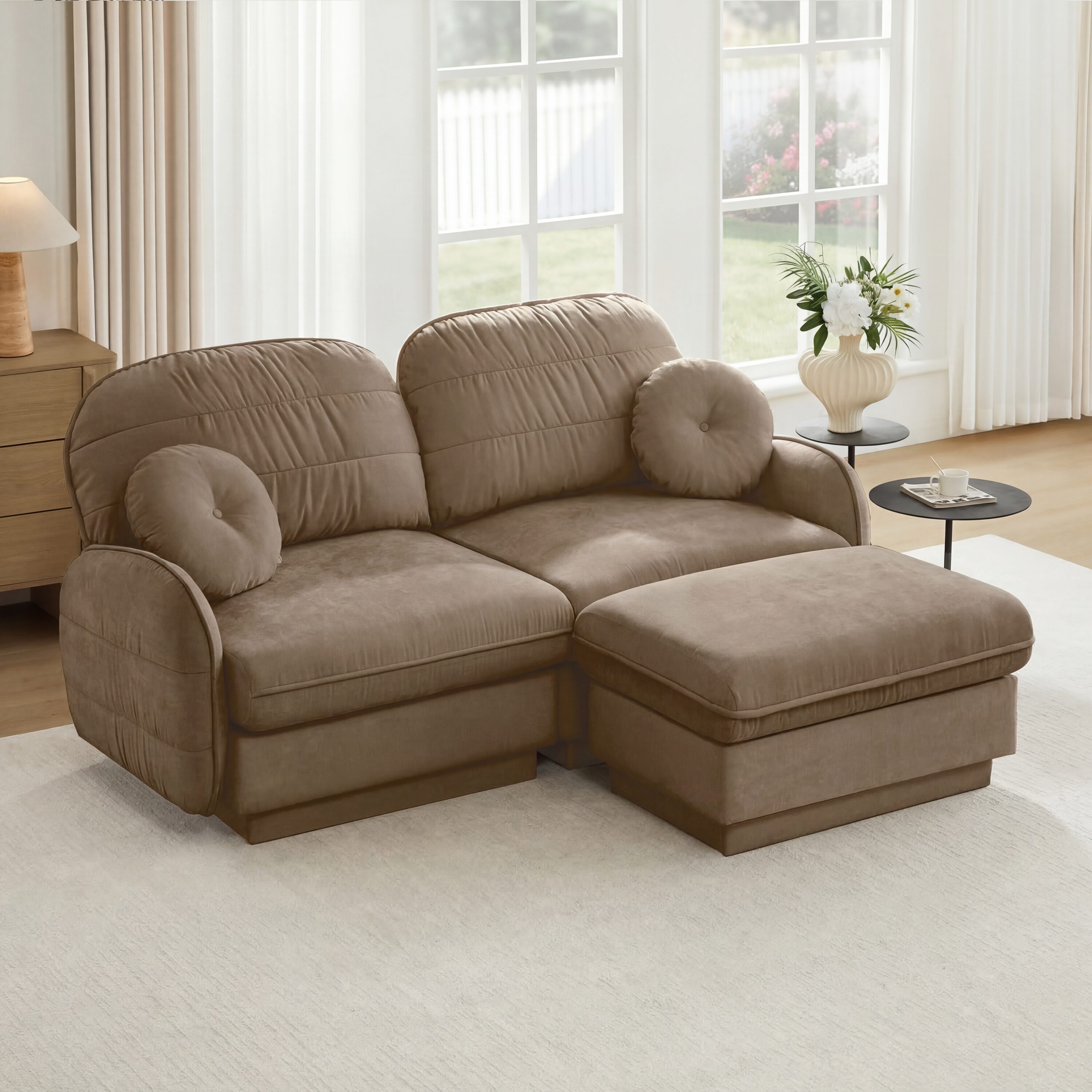 KTMBDW - 73-in Modern Loveseat Sofa - Chenille Cloud Couch Sofa with Ottoman and Pillows - Deep S...
