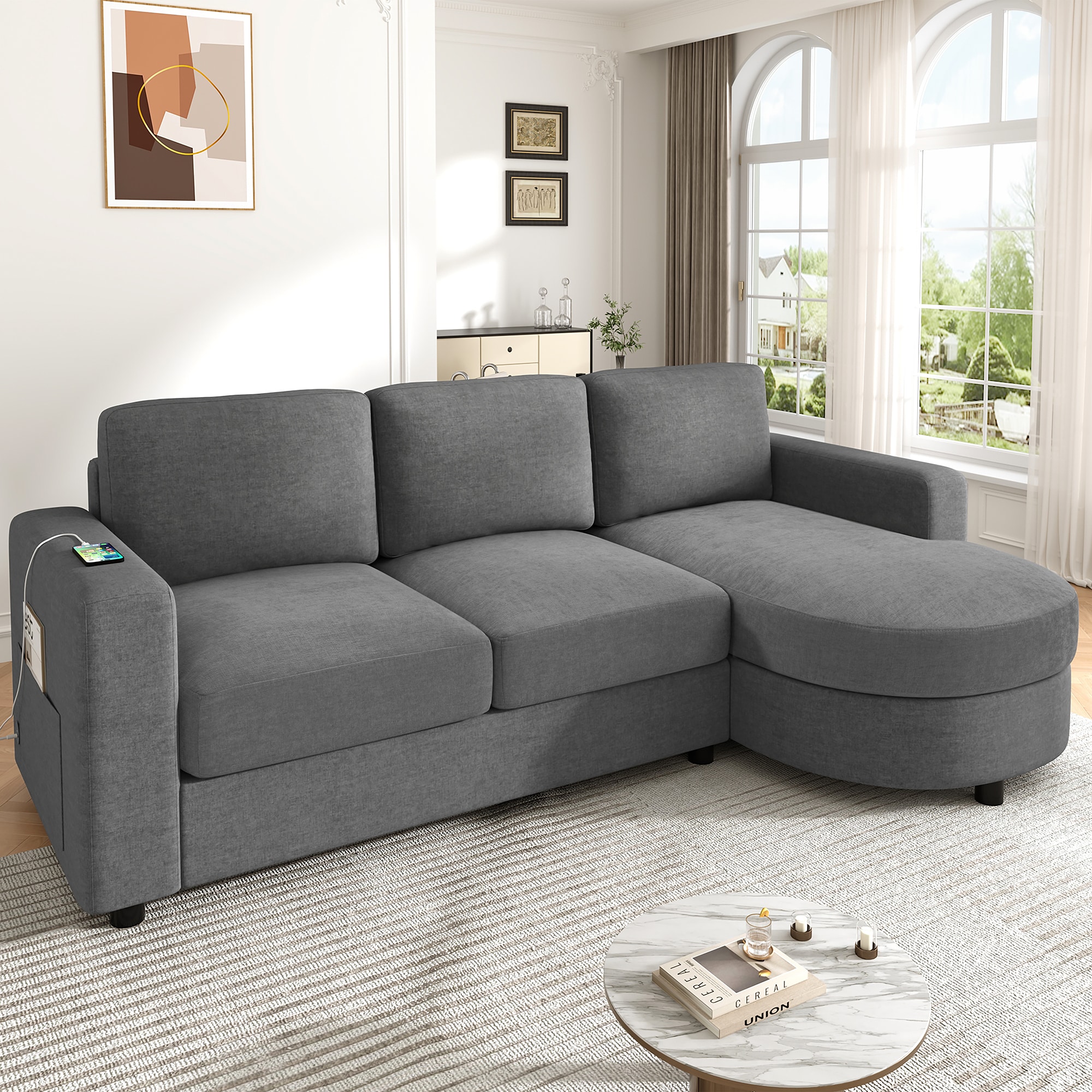 ModernLuxe - Assembly Required Modern Sectional Sofa 84.6inch Lshaped Sofa Couch with a Curved Ch...