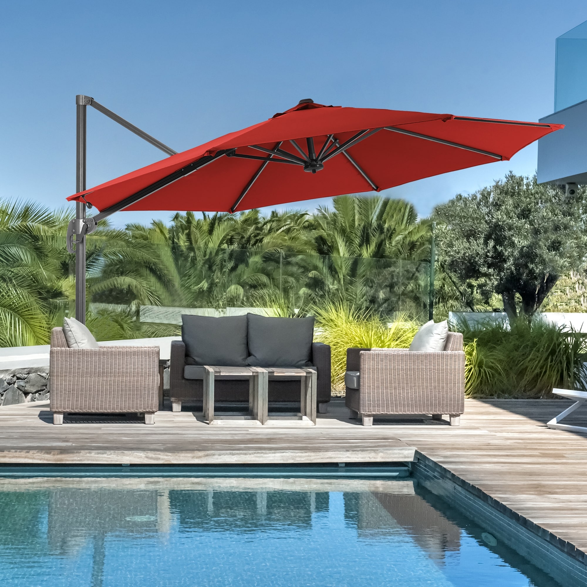 ACEGOSES LW-335RD 11-Feet Aluminum Red No-tilt Cantilever Patio Umbrella