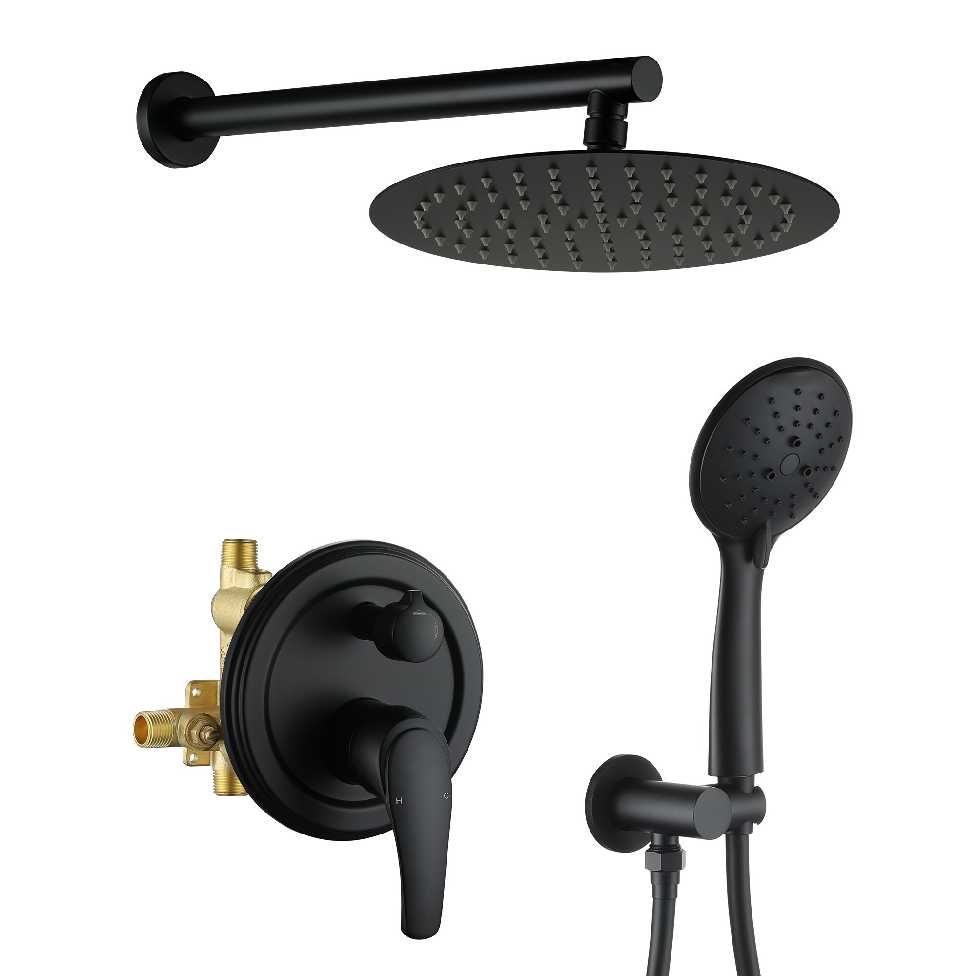 CASAINC CASA03CP-12 Luxury Matte Black 10-in Waterfall Shower Faucet Bar System with 2-way Diverter ( Thermostatic Valve Included )