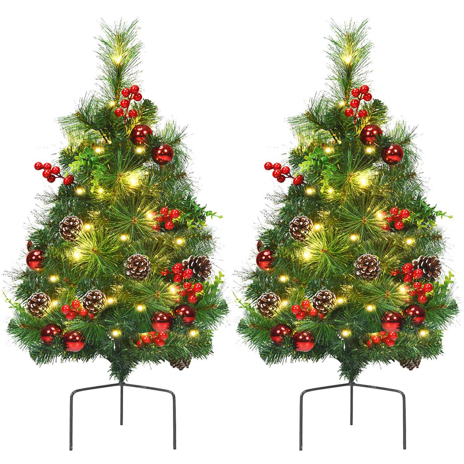 Costway CSHY000419 Set of 2 Pre-lit Christmas Trees 24in Battery Powered Pathway Outdoor Decoration