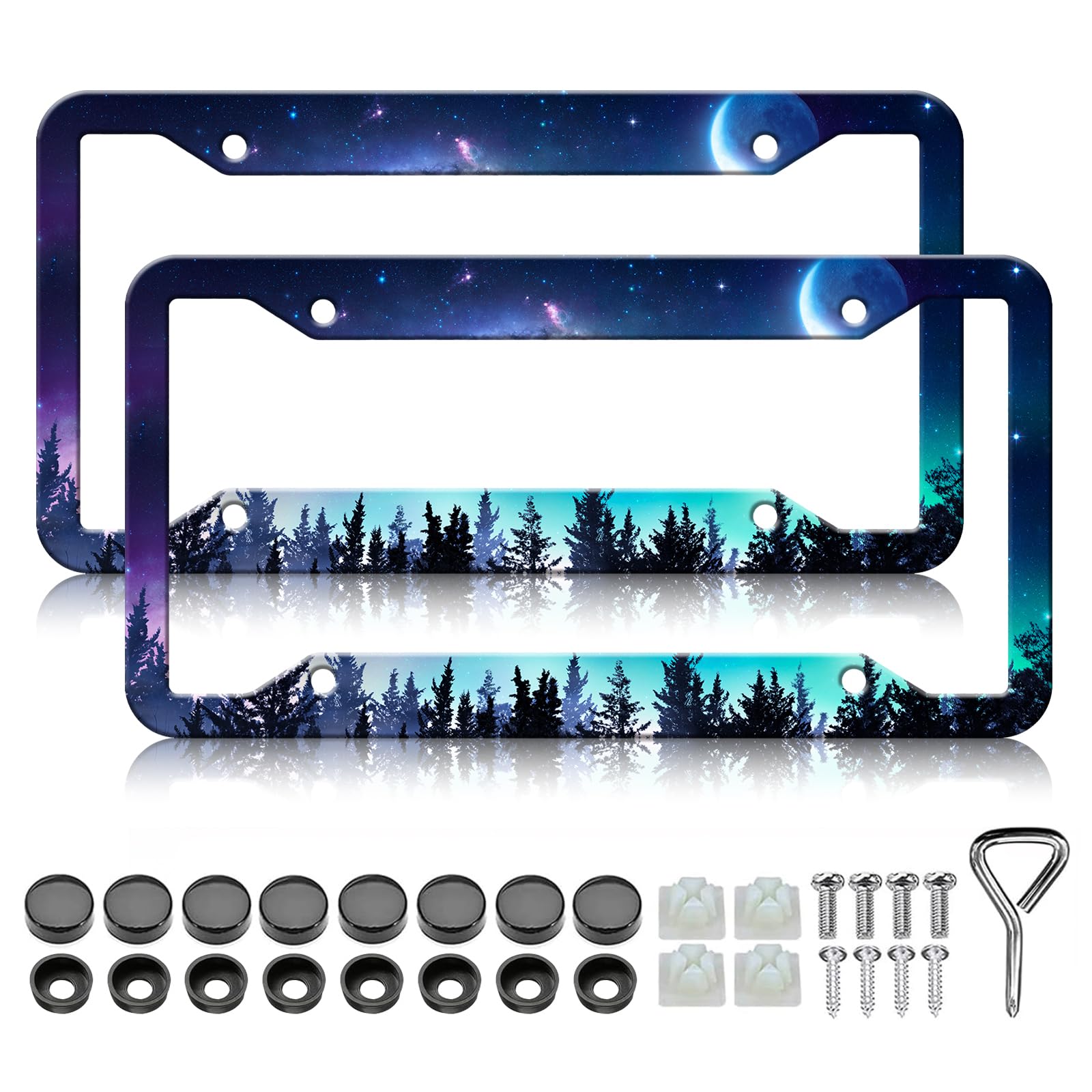 Aoibox Moon License Plate Frame 2 Piece Moon Starry Sky Night License ...
