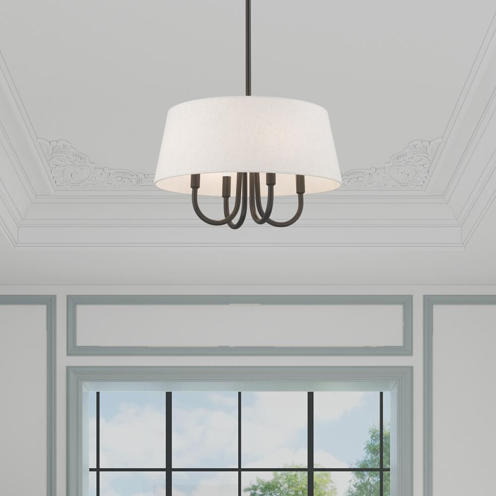 Mini English Bronze Drum Pendant with Oatmeal Fabric Shade