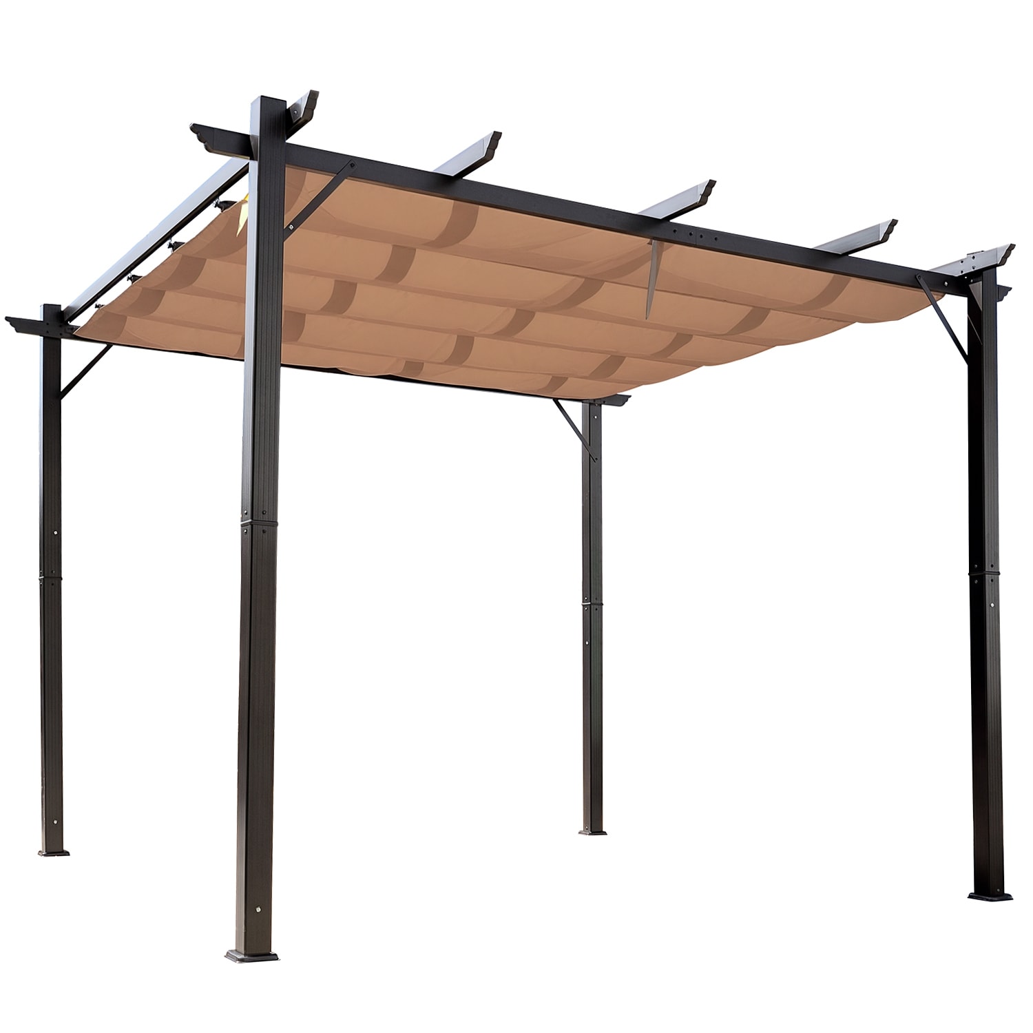 Outsunny 84C-054BN 10' x 10' Outdoor Retractable Pergola Canopy Aluminum Patio Pergola Backyard Shade Shelter for Porch Party Garden Grill Gazebo Brown
