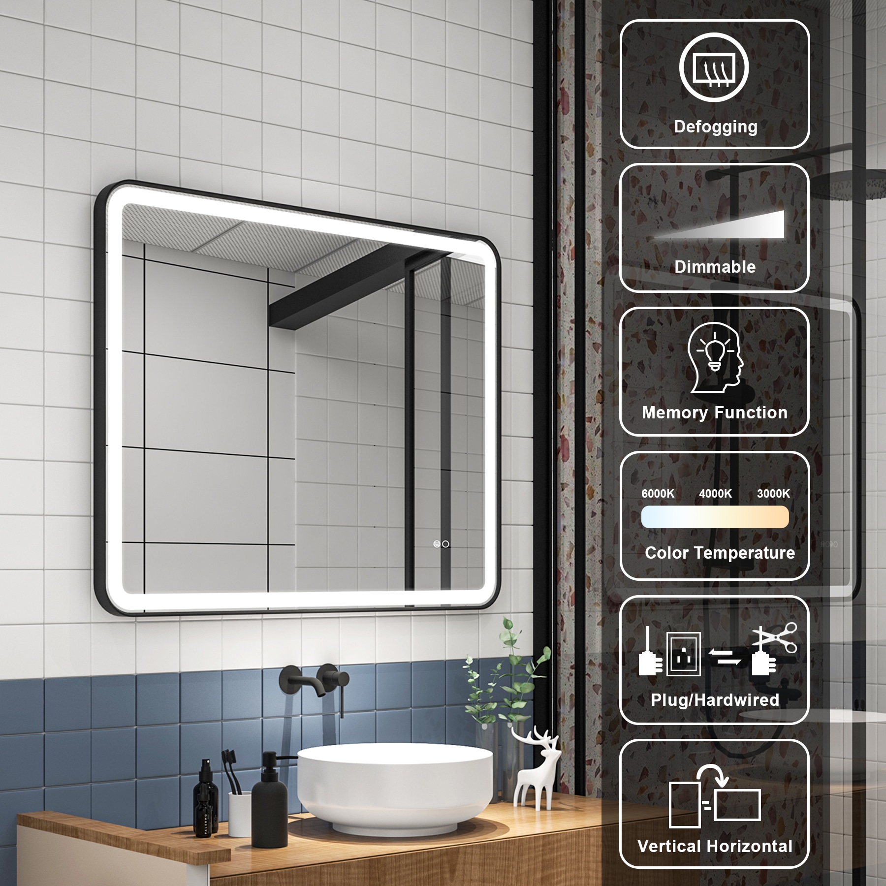 WELLFOR W9FM4032MB Framed-Bath-Mirrors - View #4