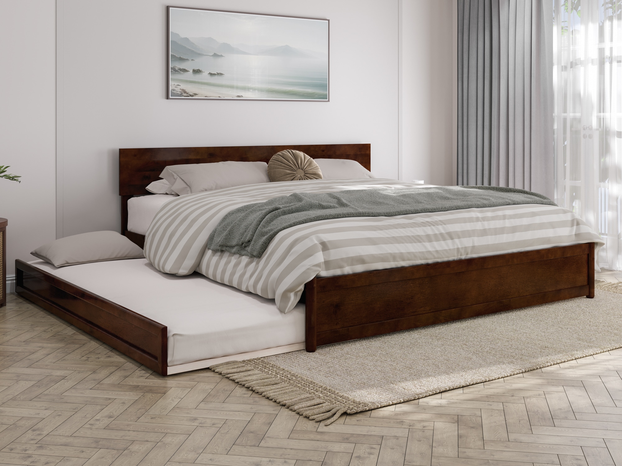 AFI AR8187254 Wesley Walnut King Wood Trundle Bed