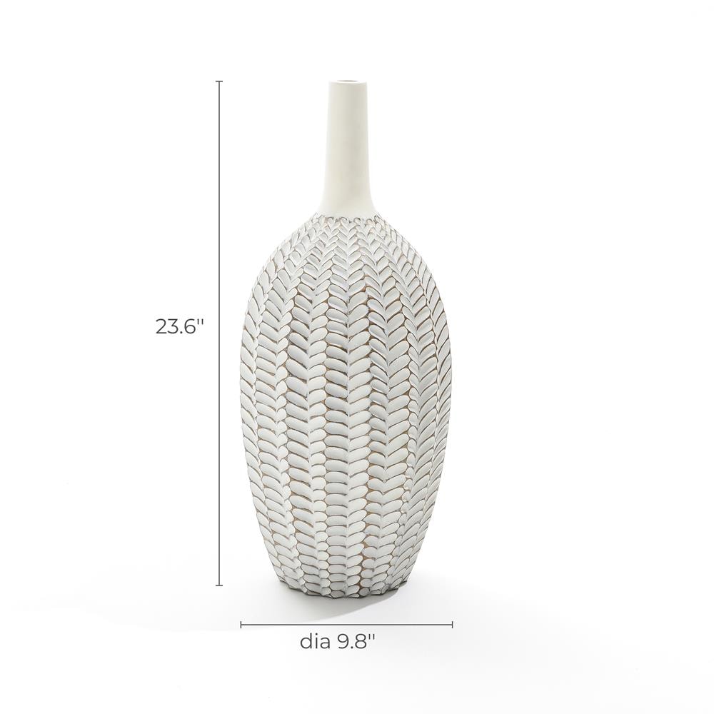 White Geometric Pattern Polyresin Trumpet Vase 23.5 Inches Tall