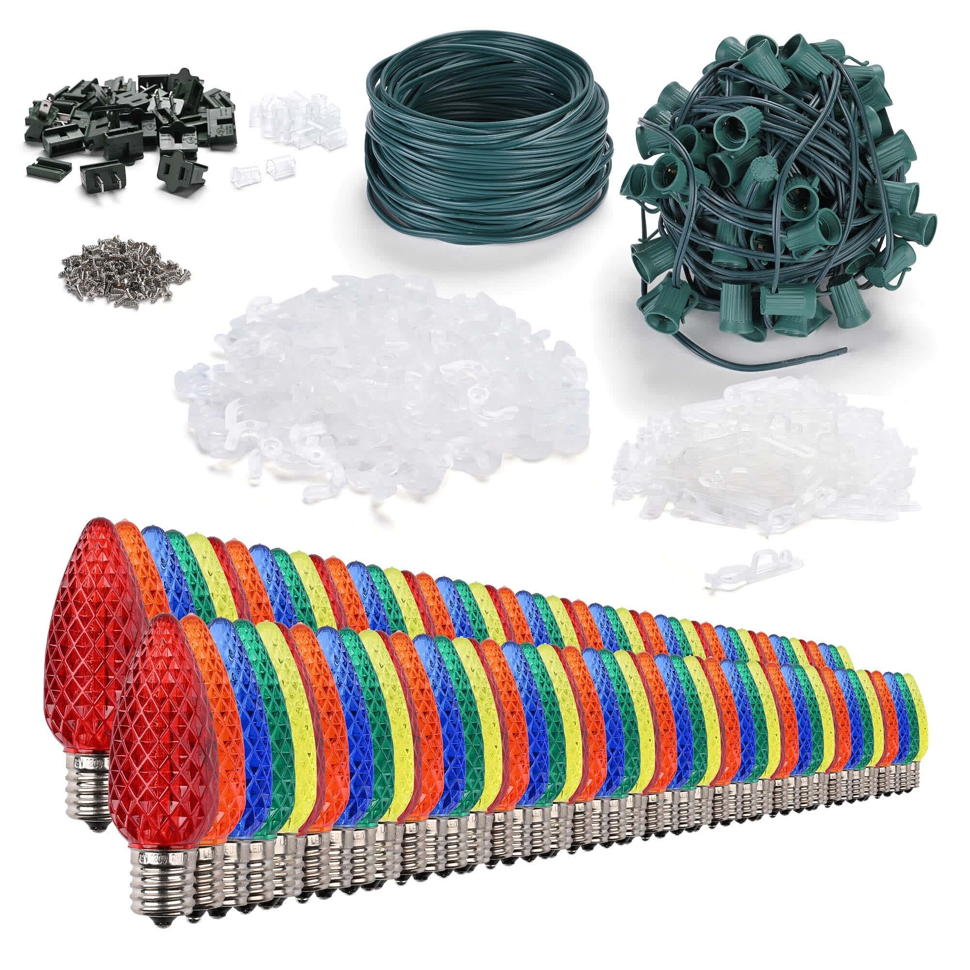 Yescom C9 Christmas Lights Outdoor,100 Feet LED String Lights with 100 Clips for Roofline Lighting Connectable DIY Cuttable Waterproof Xmas Decor Multicolor #11SSL027-ROOF-04-LO