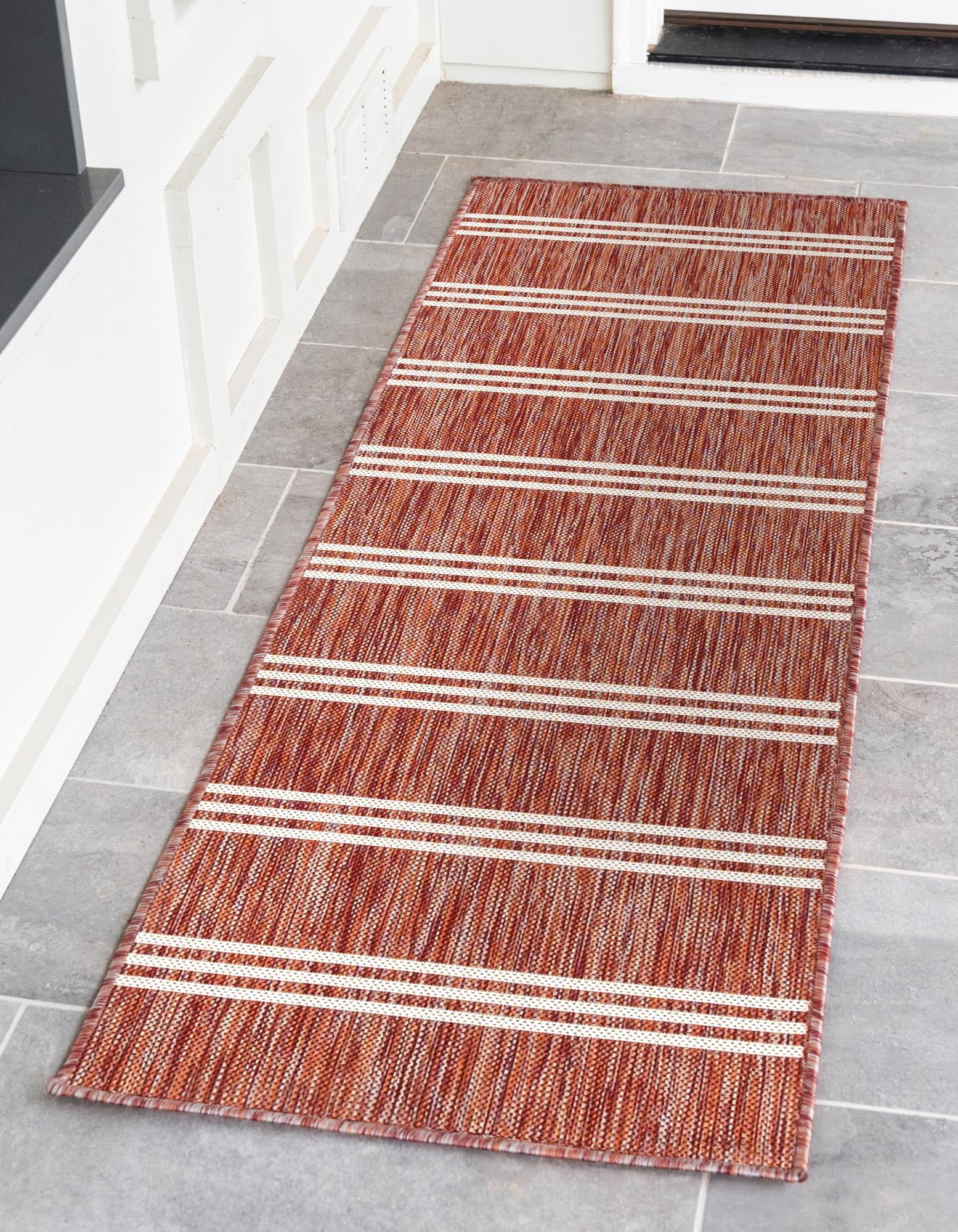 Unique Loom 3152723 Jill Zarin Outdoor 2 x 8 (ft) Loomed Polypropylene Rust Red Rectangular Indoor/Outdoor Stripe Runner rug