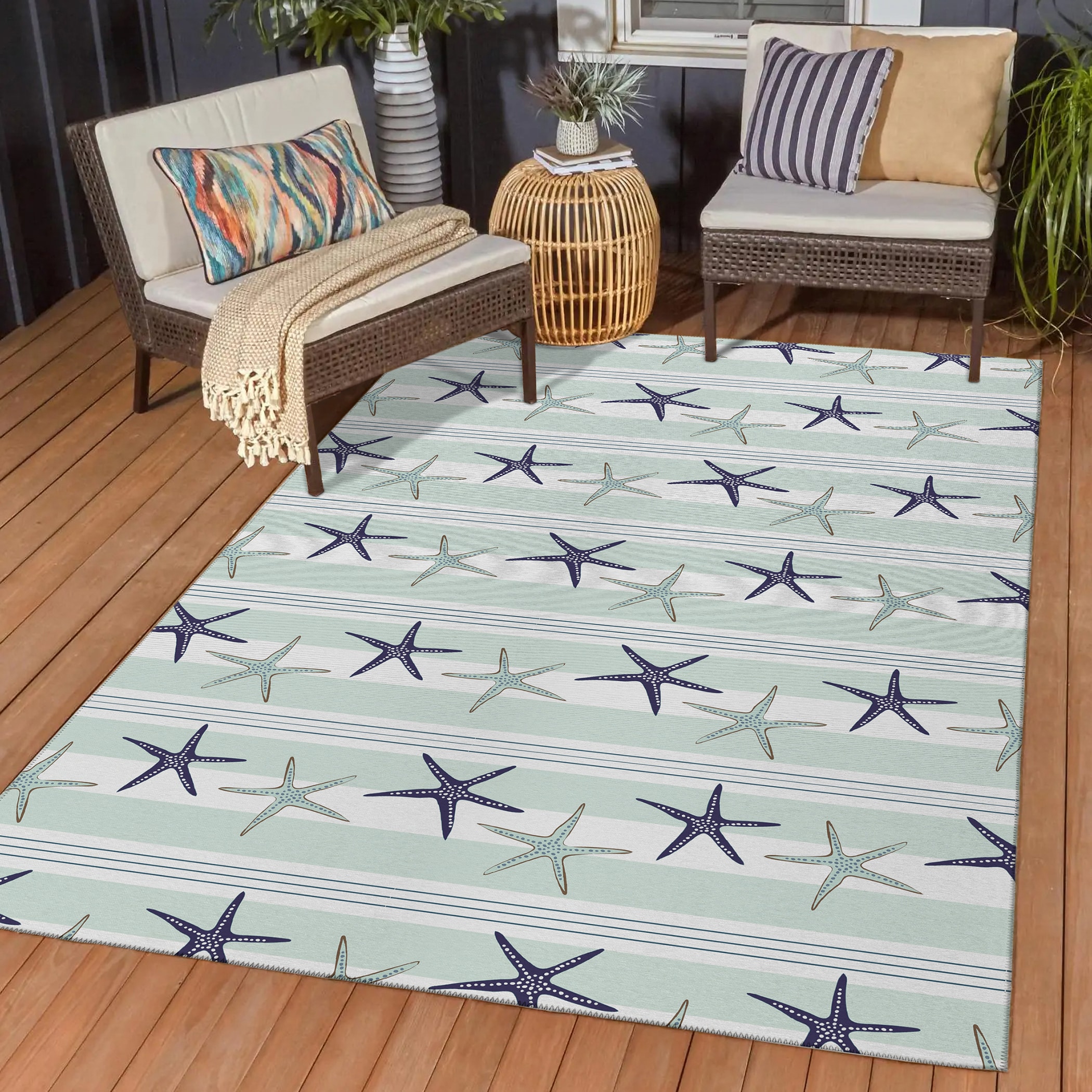 Coastal Breeze Blue Chenille 8' x 10' Washable Flatweave Rug