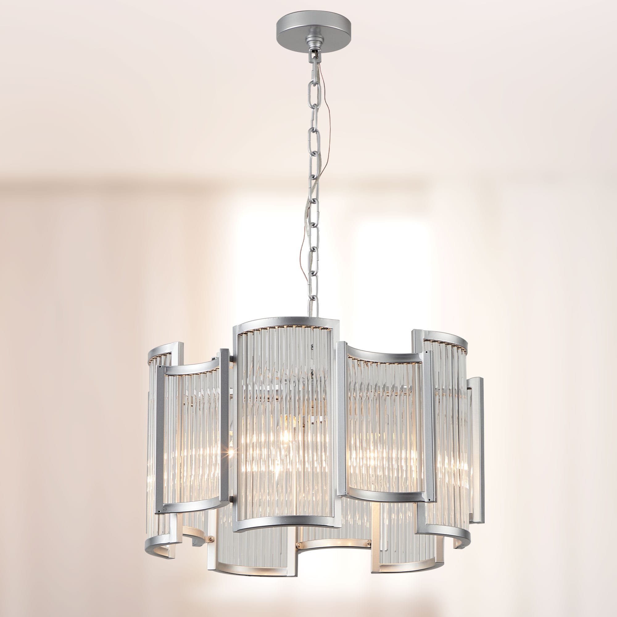 Bella Depot GEDC006 Geometry 5 -Light Brushed Chrome Modern/contemporary For Use in Bedrooms, Dining Rooms, Foyers, Kitchens, Living Rooms Chandelier