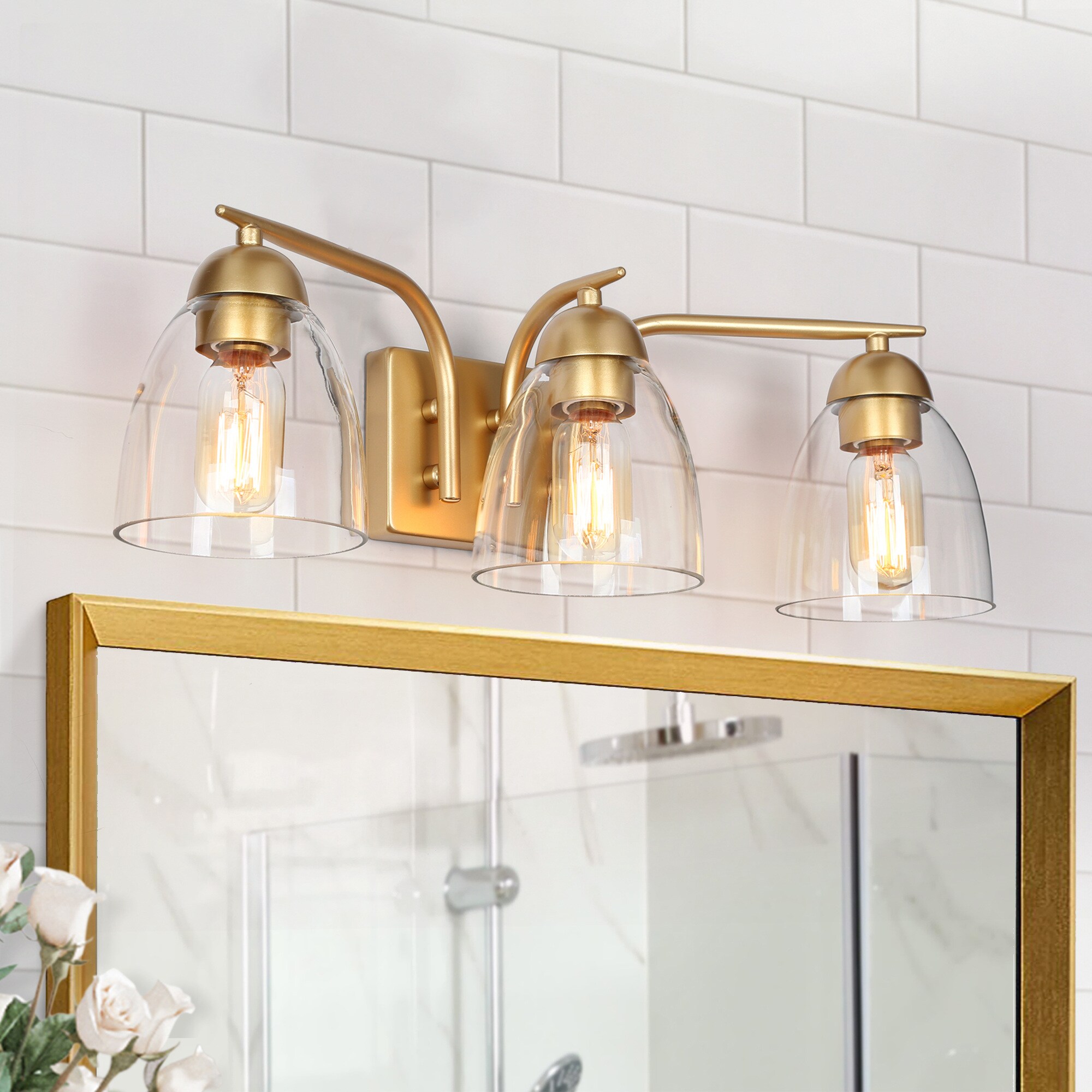 ZEVNI L3VB7FRMW4727SM7 Daryl 22-in 3 -Light Matte Gold Transitional Vanity light
